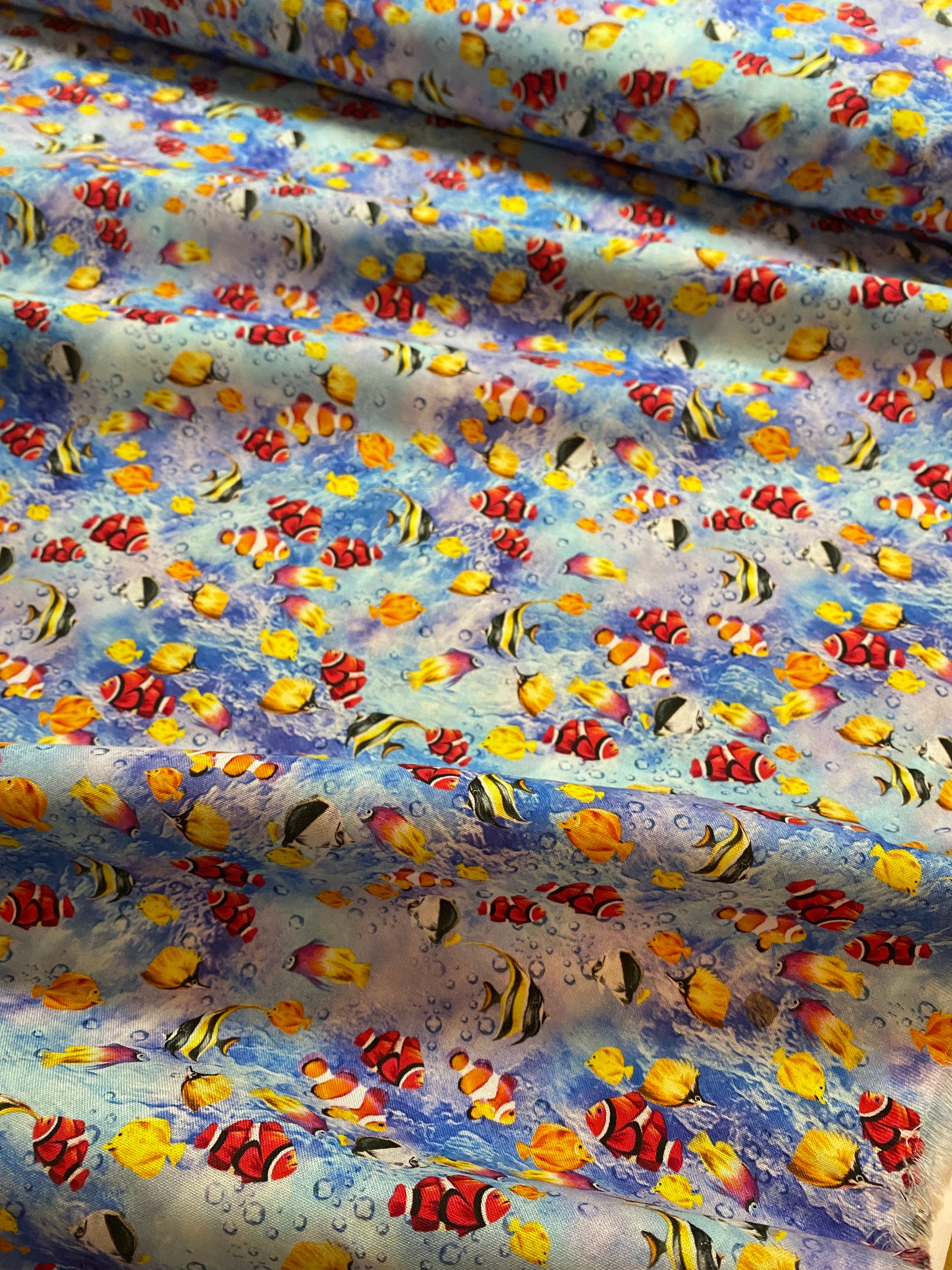 Coral Fish Fabric - Angel Fish - The Reef - FISHIES in Light Blue Oasis - Clown Fish Beach OA593832-100% Quality Cotton -by Yard and Yardage