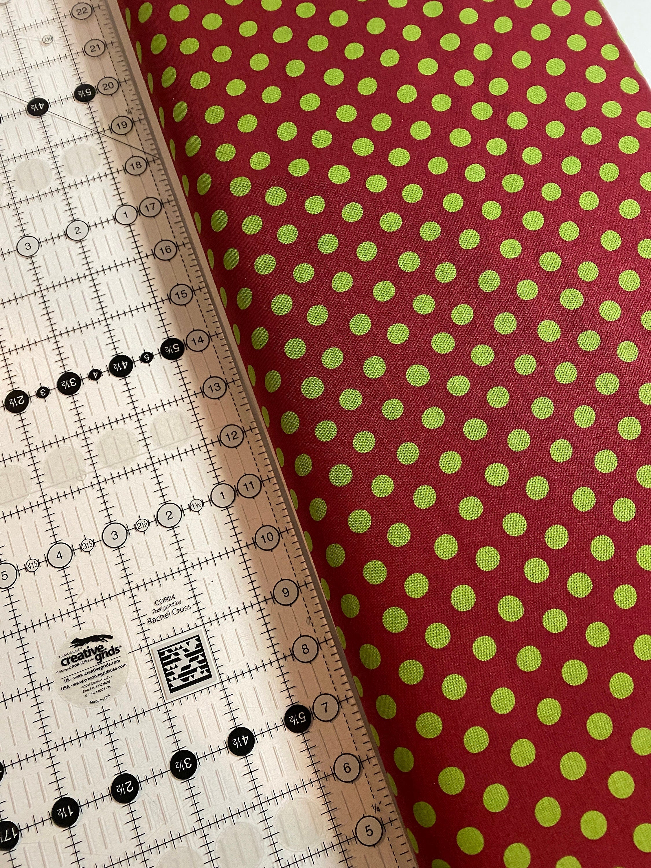 Kaffe Fassett Fabric - Spot GP70 Burgundy -Medium Green Spots on a Wine Background - FreeSpirit 100% Quality Cotton Last 29”x44” on Bolt