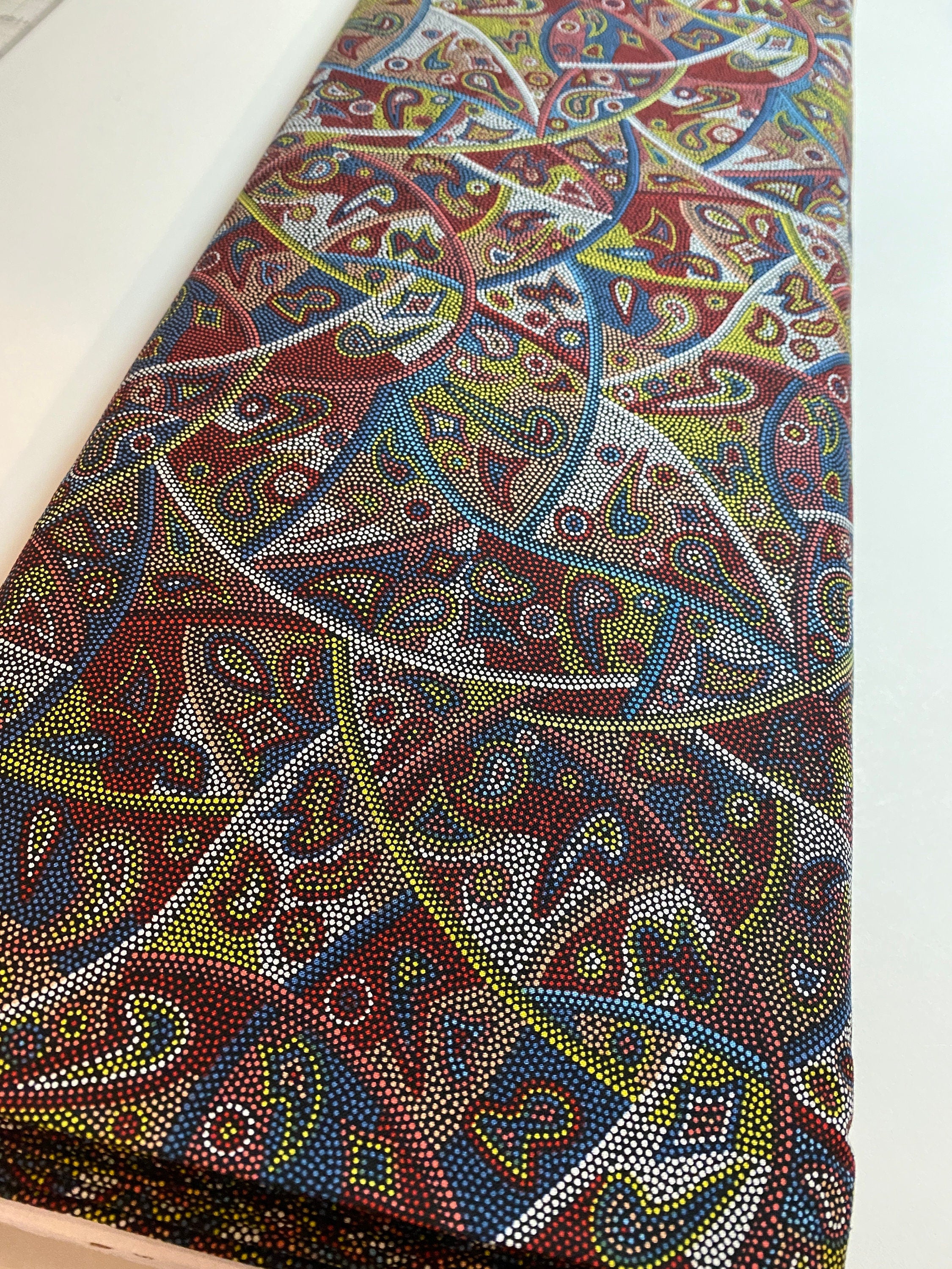 Australian Fabric - Looking Around in Red by Greg Matthews - Aboriginal Ethnic 100% Quality Cotton by M&S Textiles by Yard and Yardage