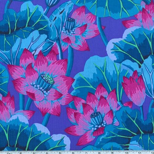 Kaffe Fassett Fabric - Lake Blossoms BLUE Kaffe Fassett Collective 100% Quality Cotton by FreeSpirit Fabrics by 1/2 Yard and Yardage