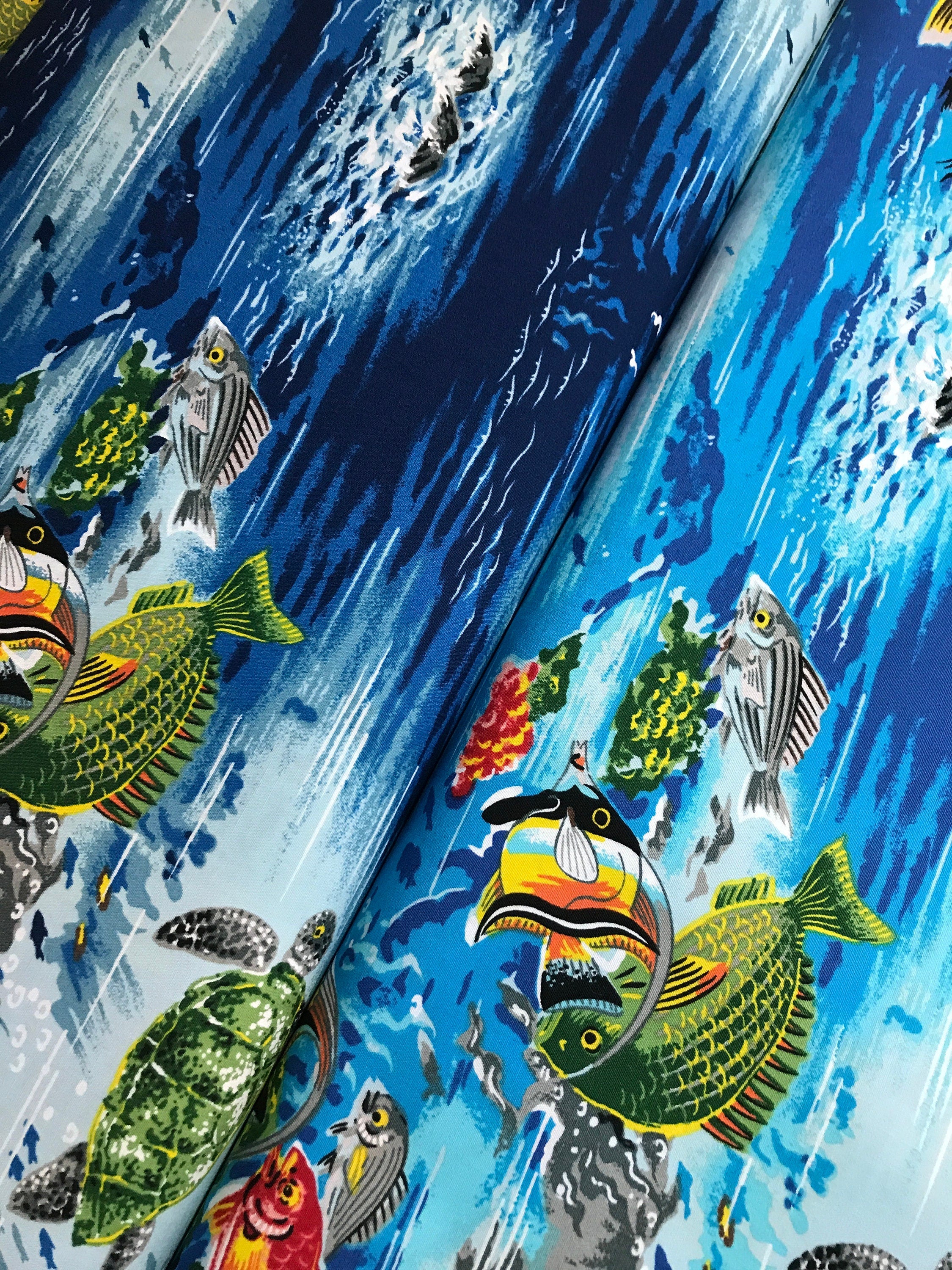 Beach Fabric Paradise Reef in Blue - Hoffman Fabrics - Fish Turtle  Ocean - 100% Quality Cotton Rare by 1/4 Yd and Yardage