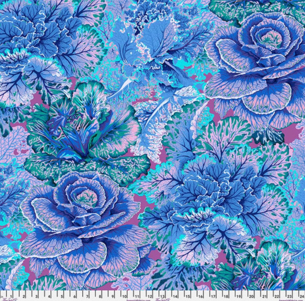 Kaffe Fassett Collective Fabric - Kurly Kale PWPJ120 Blue -  100 % Quality Cotton by 1/4 Yd and YARDAGE