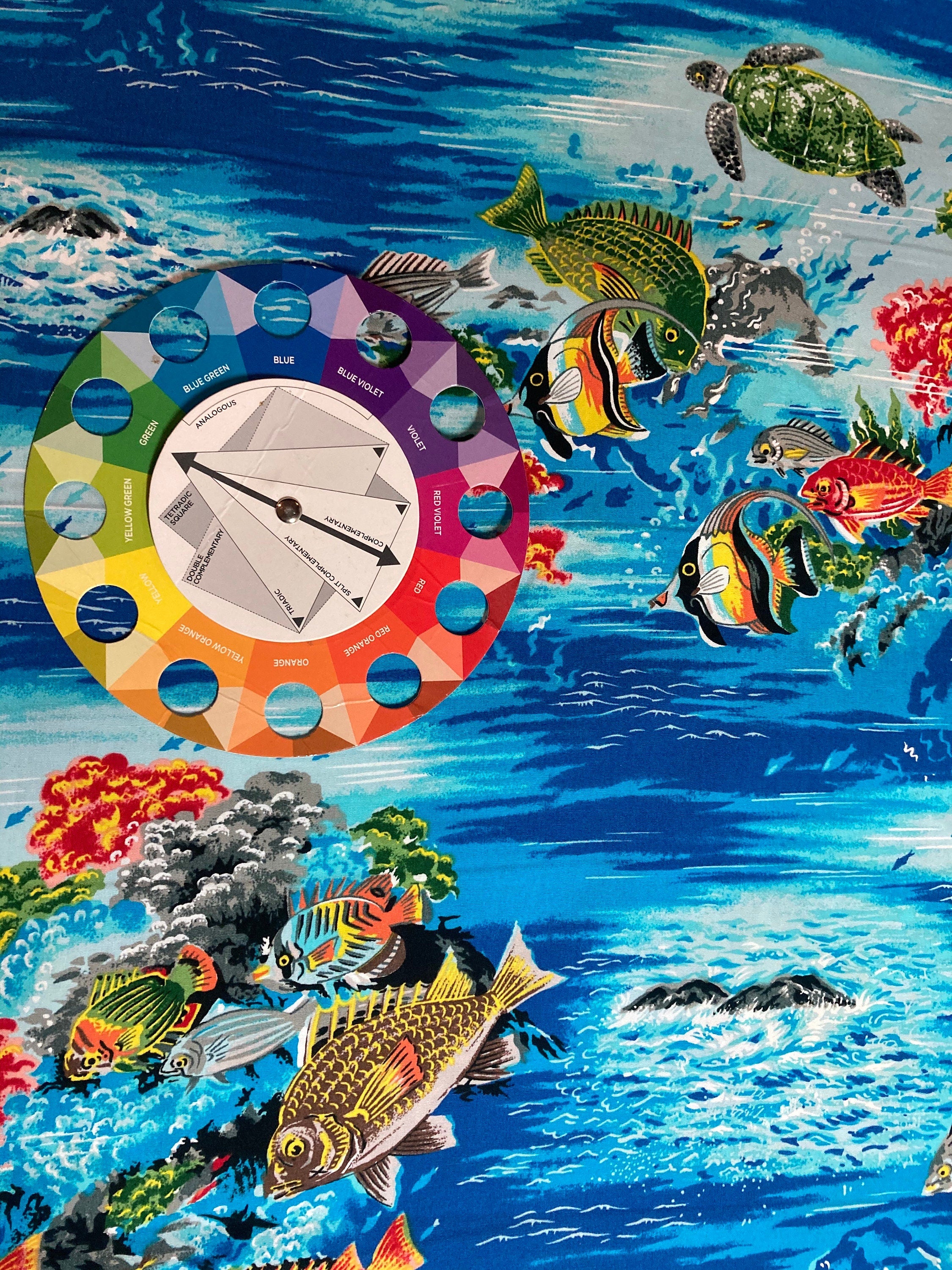 Beach Fabric Paradise Reef in AQUA - by Hoffman  - Fish Turtle Ocean - 100% Quality Cotton Rare by 1/4 Yd and Yardage