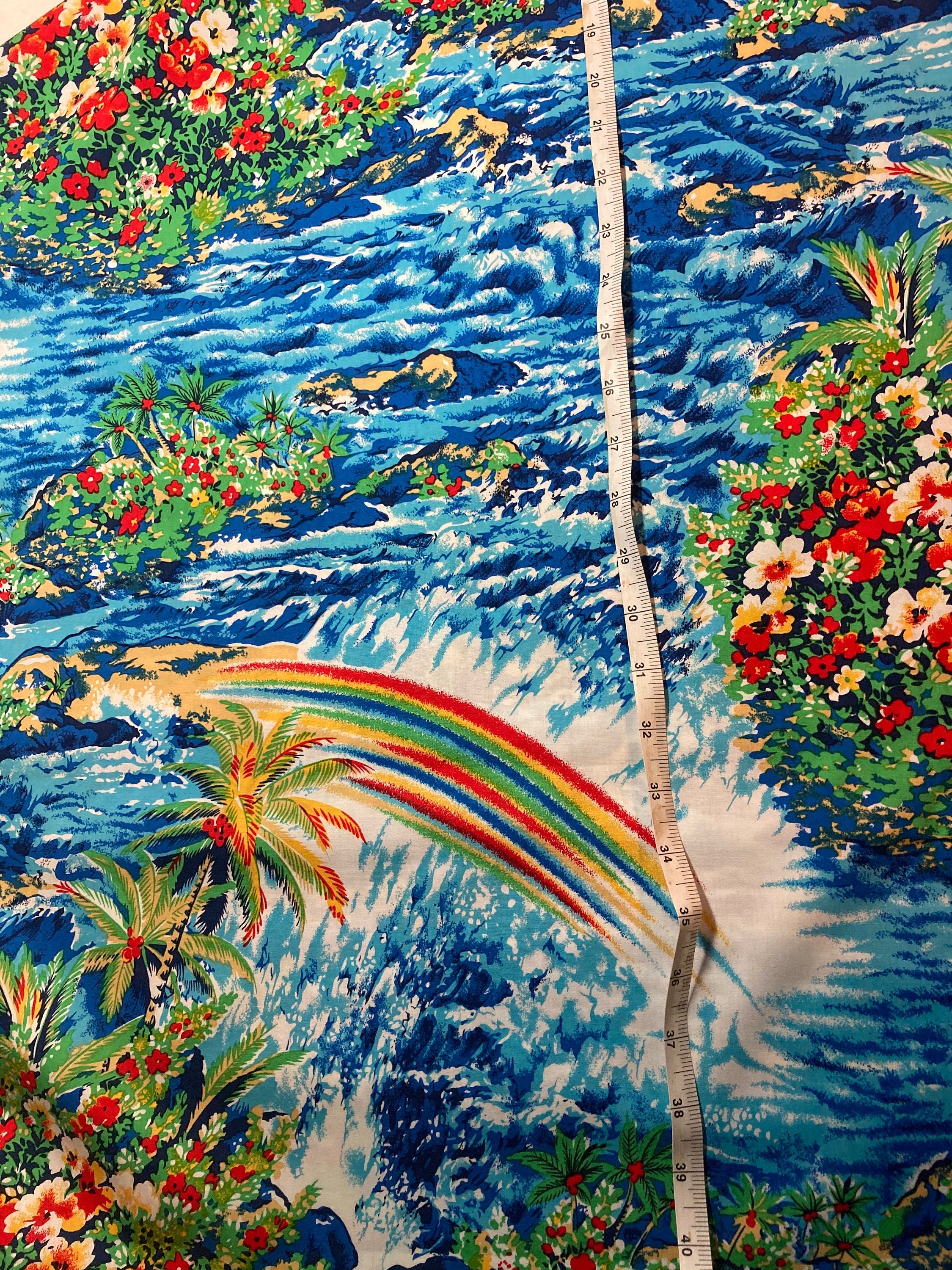 Beach Fabric Hawaiian in Blue - Hoffman Fabrics - Beach Ocean Rainbow Floral Palm Tree - 100% Quality Cotton 1/4 Yd and Yardage