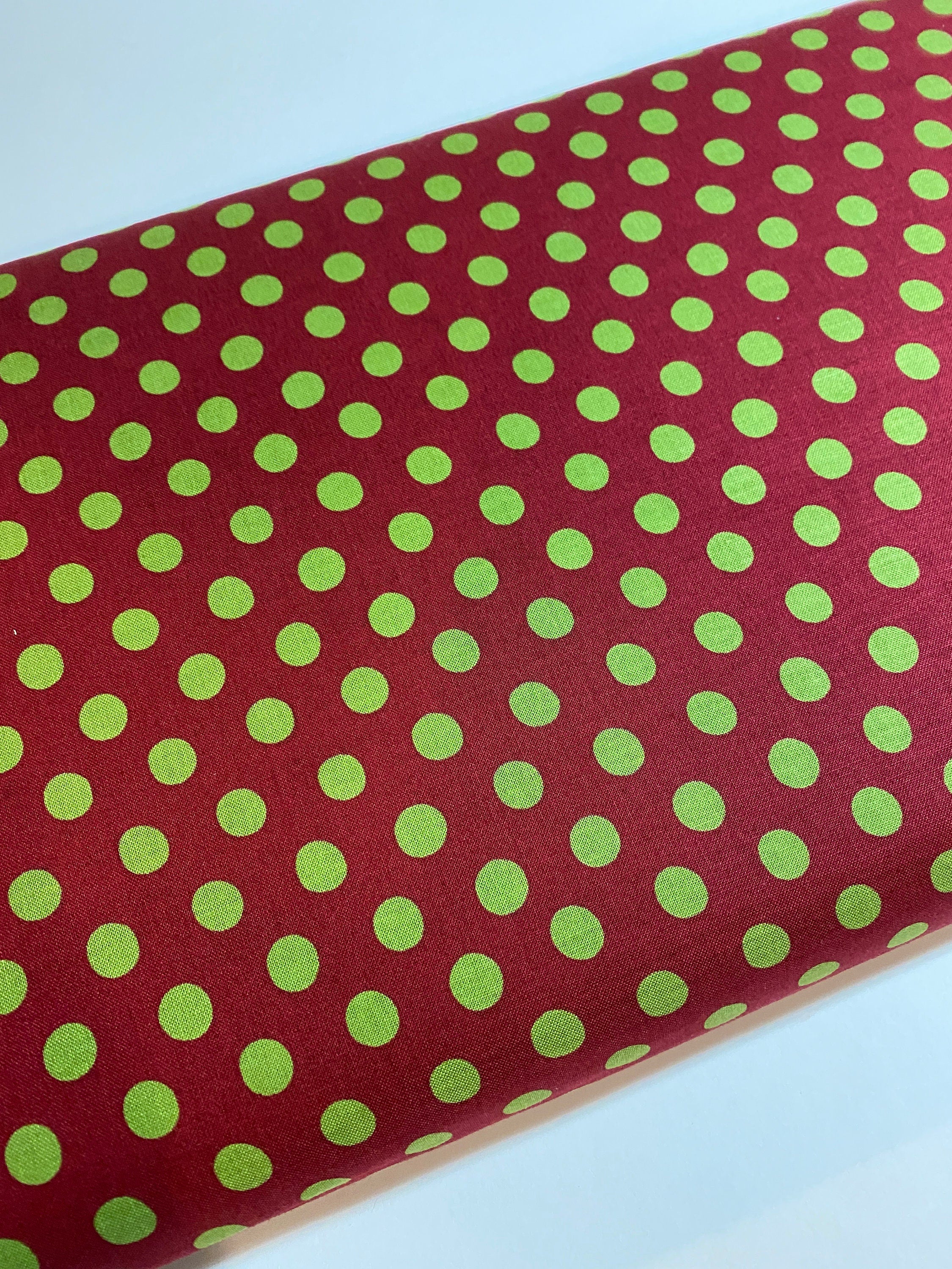 Kaffe Fassett Fabric - Spot GP70 Burgundy -Medium Green Spots on a Wine Background - FreeSpirit 100% Quality Cotton Last 29”x44” on Bolt