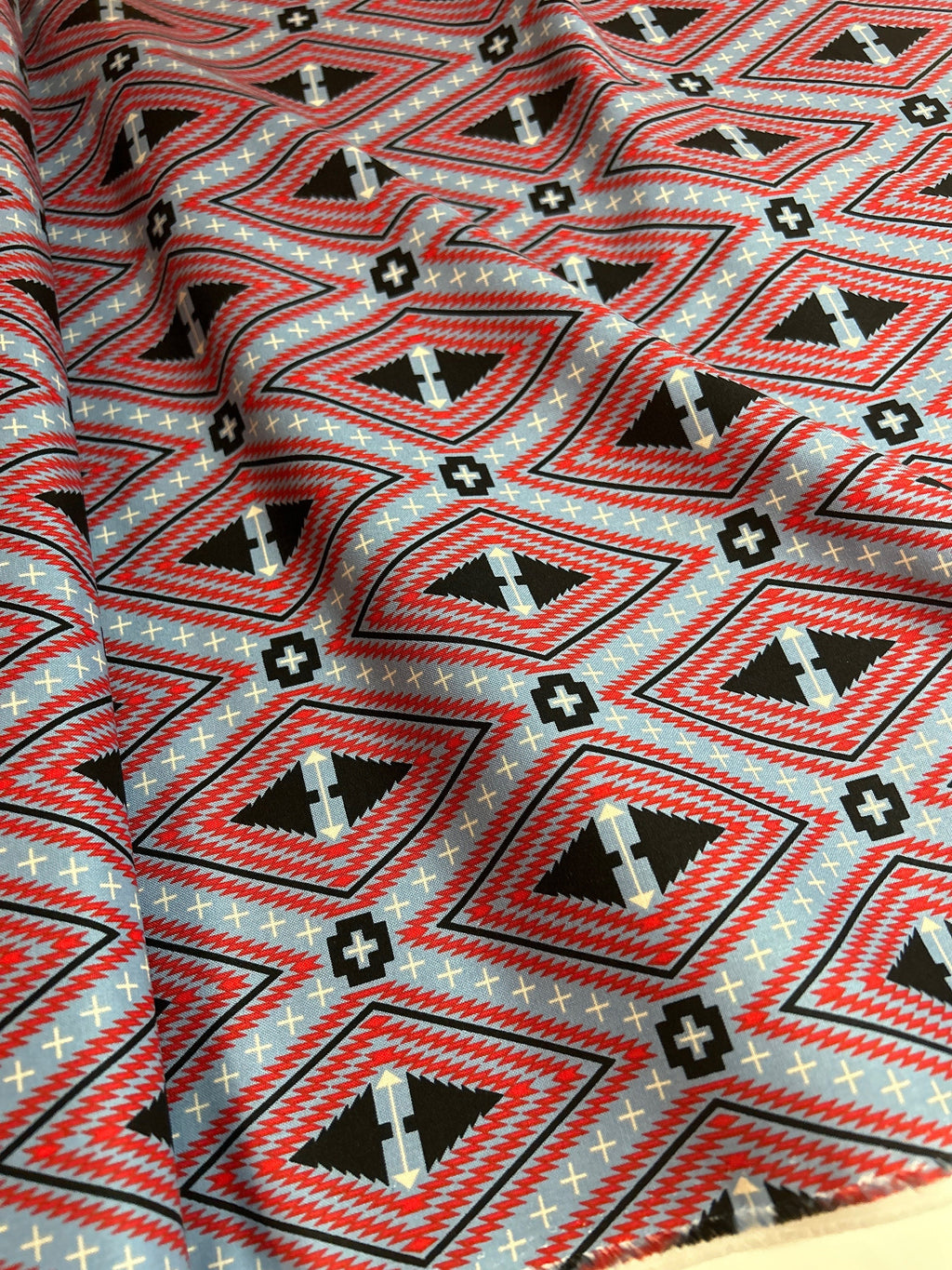 Tula Pink Fabric Holiday Homies Christmas Geo Diamond - Family Tree in Blue Spruce PWTP 107 Ltd Edt 100 % Cotton -NOT FLANNEL