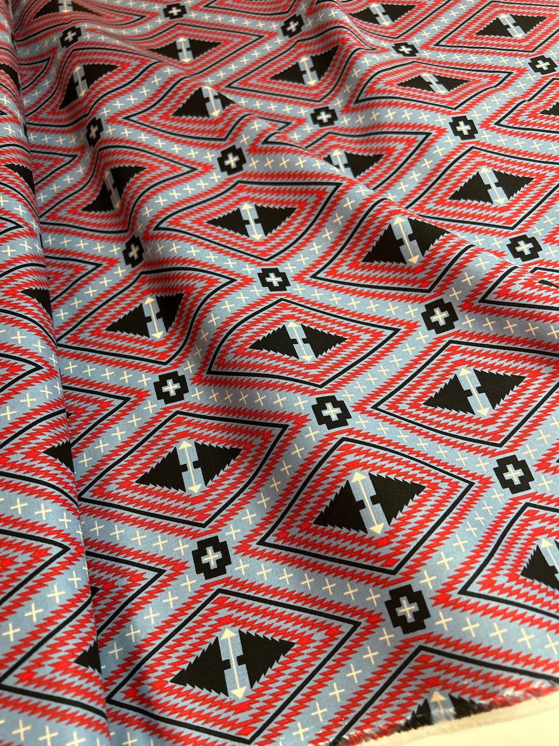Tula Pink Fabric Holiday Homies Christmas Geo Diamond - Family Tree in Blue Spruce PWTP 107 Ltd Edt 100 % Cotton -NOT FLANNEL