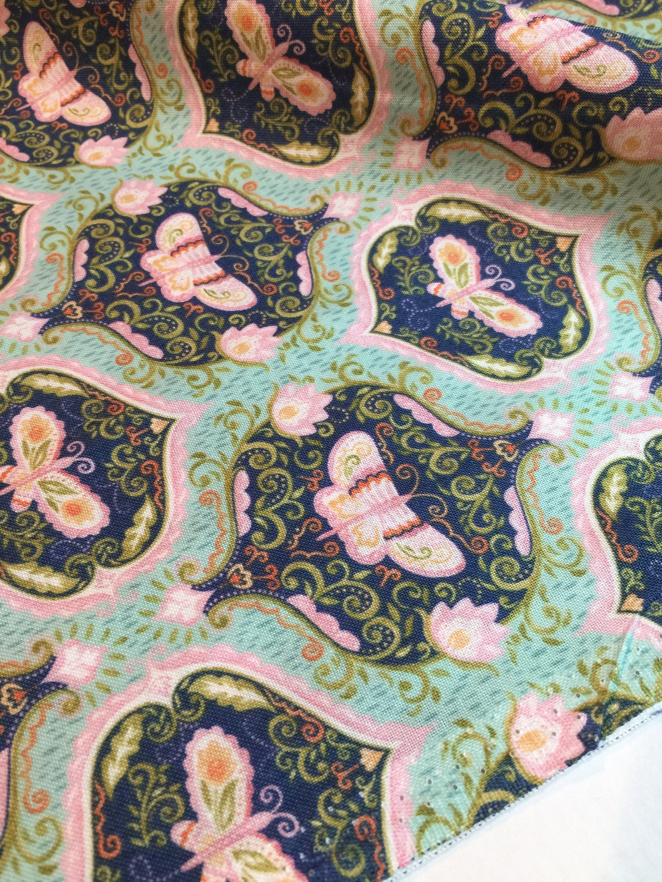 Moth Cameo Fabric Wings in Aqua - A Meadows Tale by Ana Davis-Blend Fabrics Moth Butterfly 113.114.03.2 Cameo F1004-100% Quality Cotton