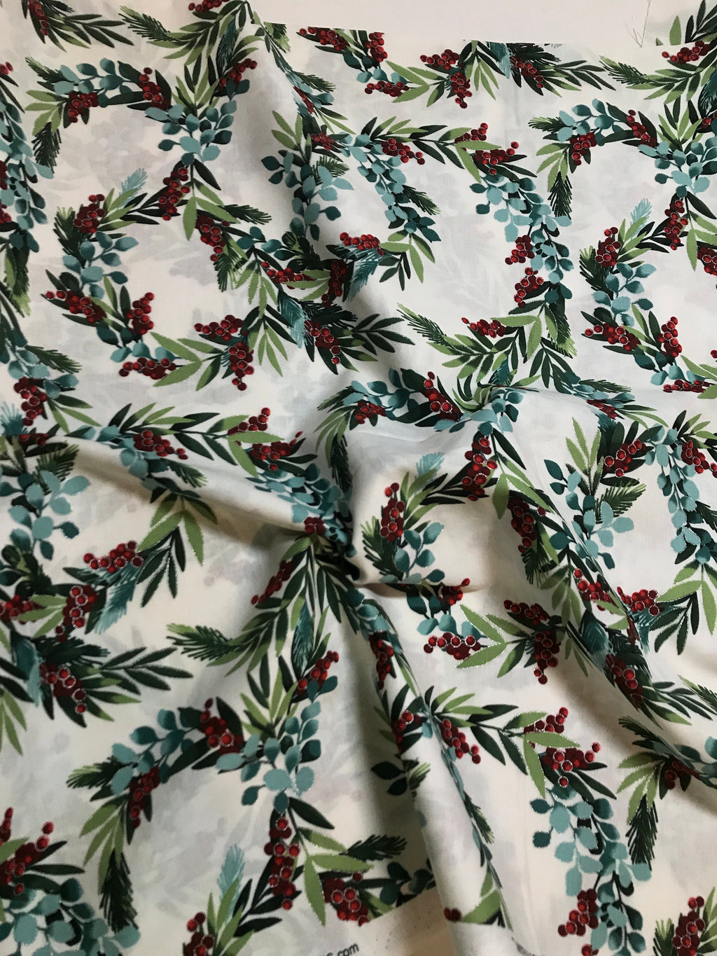 Winter Holiday Fabric -R7675 -Holiday Berry In Natural/Silver - 100% Quality Cotton by the Yard and Yardage Christmas