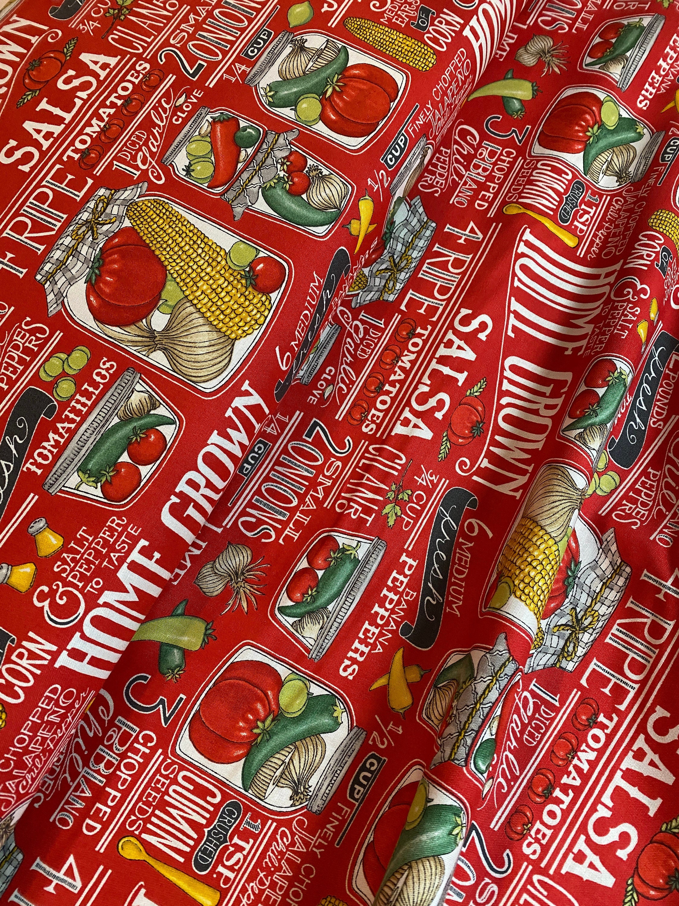 Garden Fabric - HOMEGROWN Salsa for Moda 19970 14 Recipes in Black Homegrown Salsa by Deb Strain Food Cooking - 100% Quality Cotton Yardage