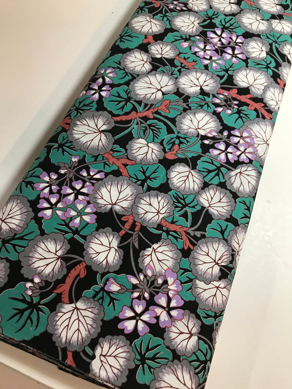 Kaffe Fassett Fabric - Climbing Geraniums in Black - Fall Collective 2021 by FreeSpirit -100%  Quality Cotton by the FQ, 1/2 Yd and YARDAGE