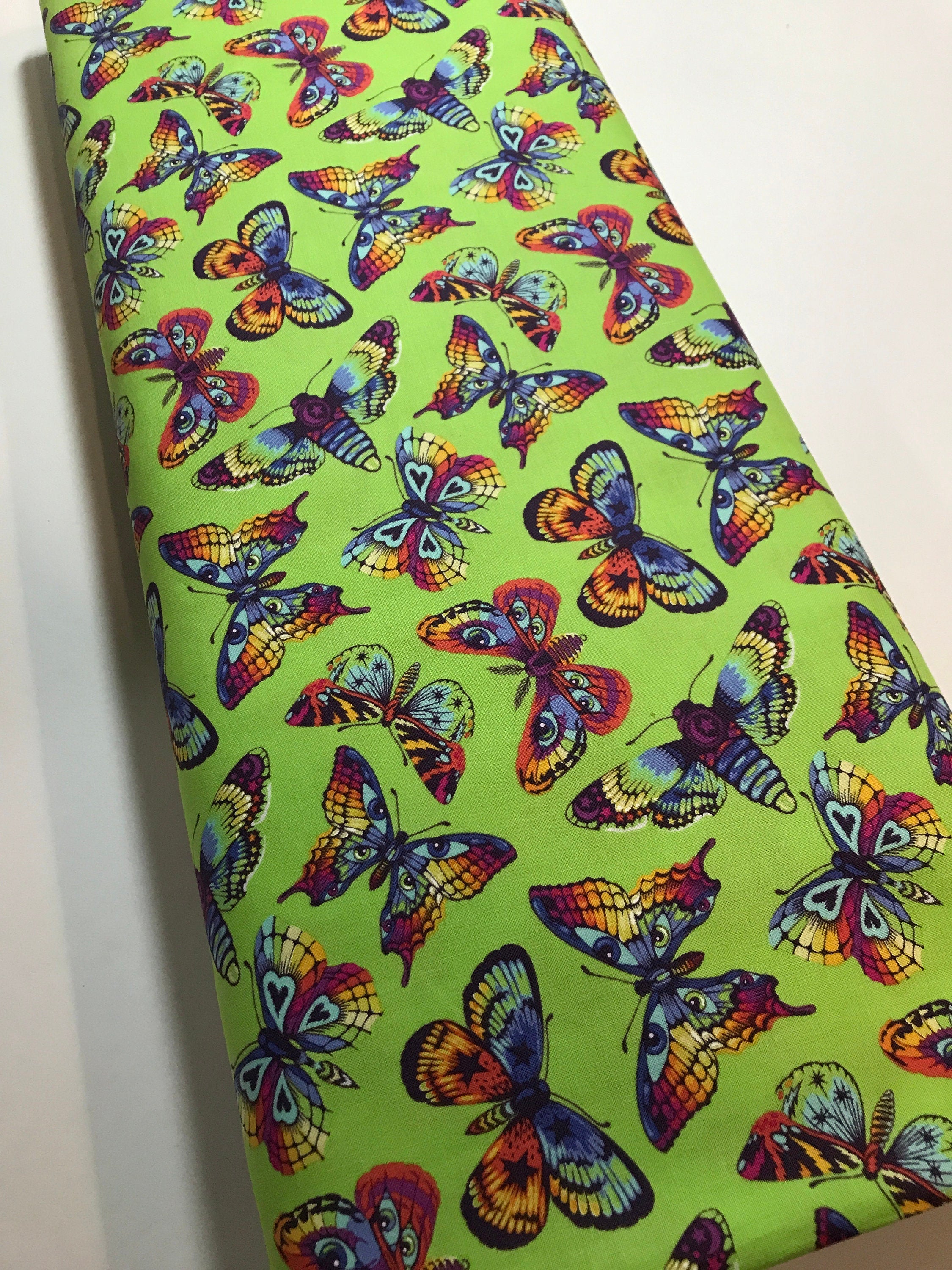 Tula Pink Fabric DAYDREAMER PWTP172 Butterfly Kisses in Avocado Tula Pink Fabric - FreeSpirit - 100% Quality Cotton by 1/2 Yard and Yardage