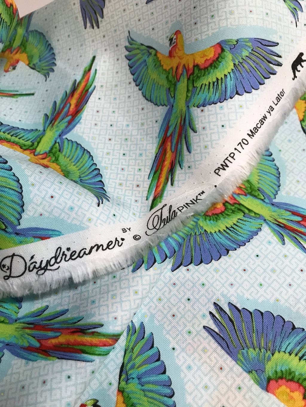 Tula Pink Fabric DAYDREAMER PWTP170 Macaw Ya Later in Cloud Tula Pink Fabric - FreeSpirit - 100% Quality Cotton by 1/2 Yd and Yardage