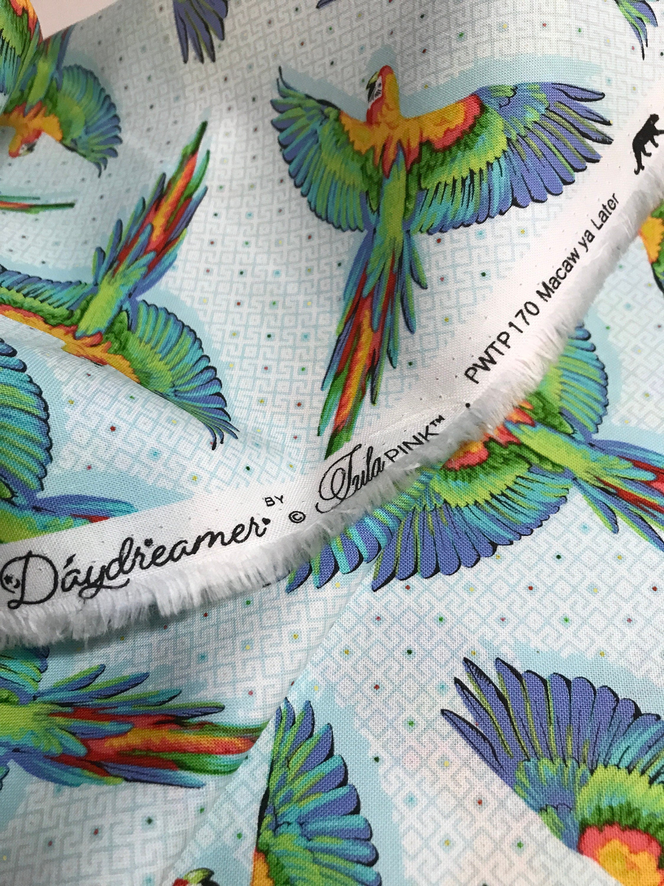 Tula Pink Fabric DAYDREAMER PWTP170 Macaw Ya Later in Cloud Tula Pink Fabric - FreeSpirit - 100% Quality Cotton by 1/2 Yd and Yardage