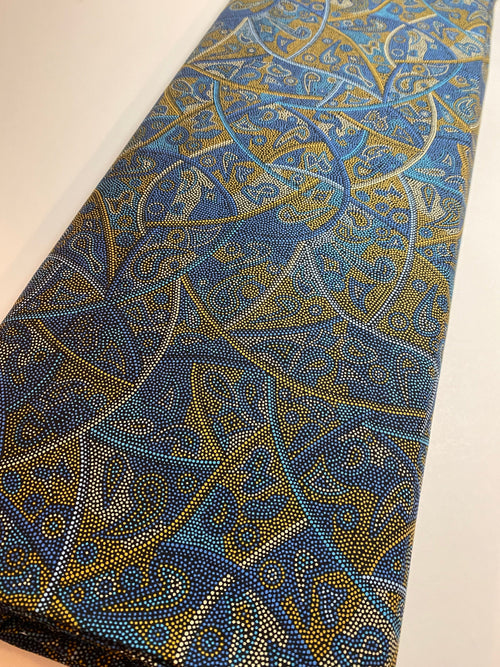 Australian Fabric - Looking Around in Blue by Greg Matthews - Aboriginal Ethnic 100% Quality Cotton by M&S Textiles by Yard and Yardage
