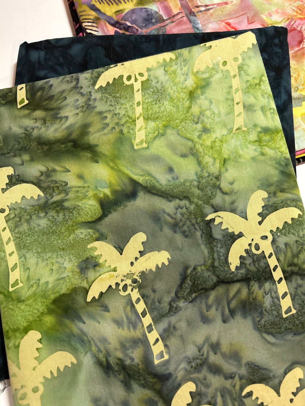 Batik Fabric - Bundle by Hoffman Fabrics Pattern 9-2023  - 100% Cotton Coordinated Yards 60”x70” NIGHTTIME PALMTREES with Free Pattern