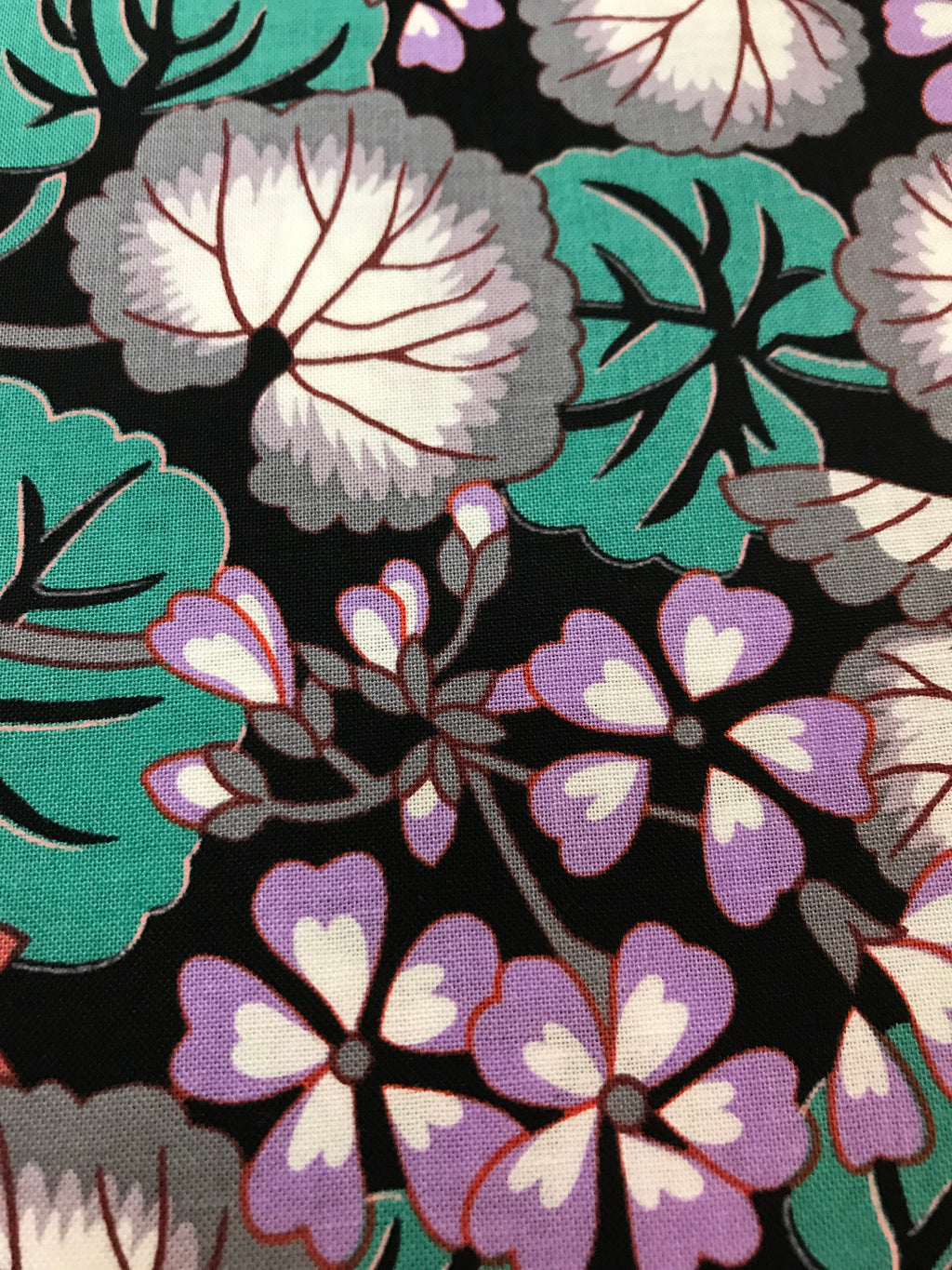 Kaffe Fassett Fabric - Climbing Geraniums in Black - Fall Collective 2021 by FreeSpirit -100%  Quality Cotton by the FQ, 1/2 Yd and YARDAGE
