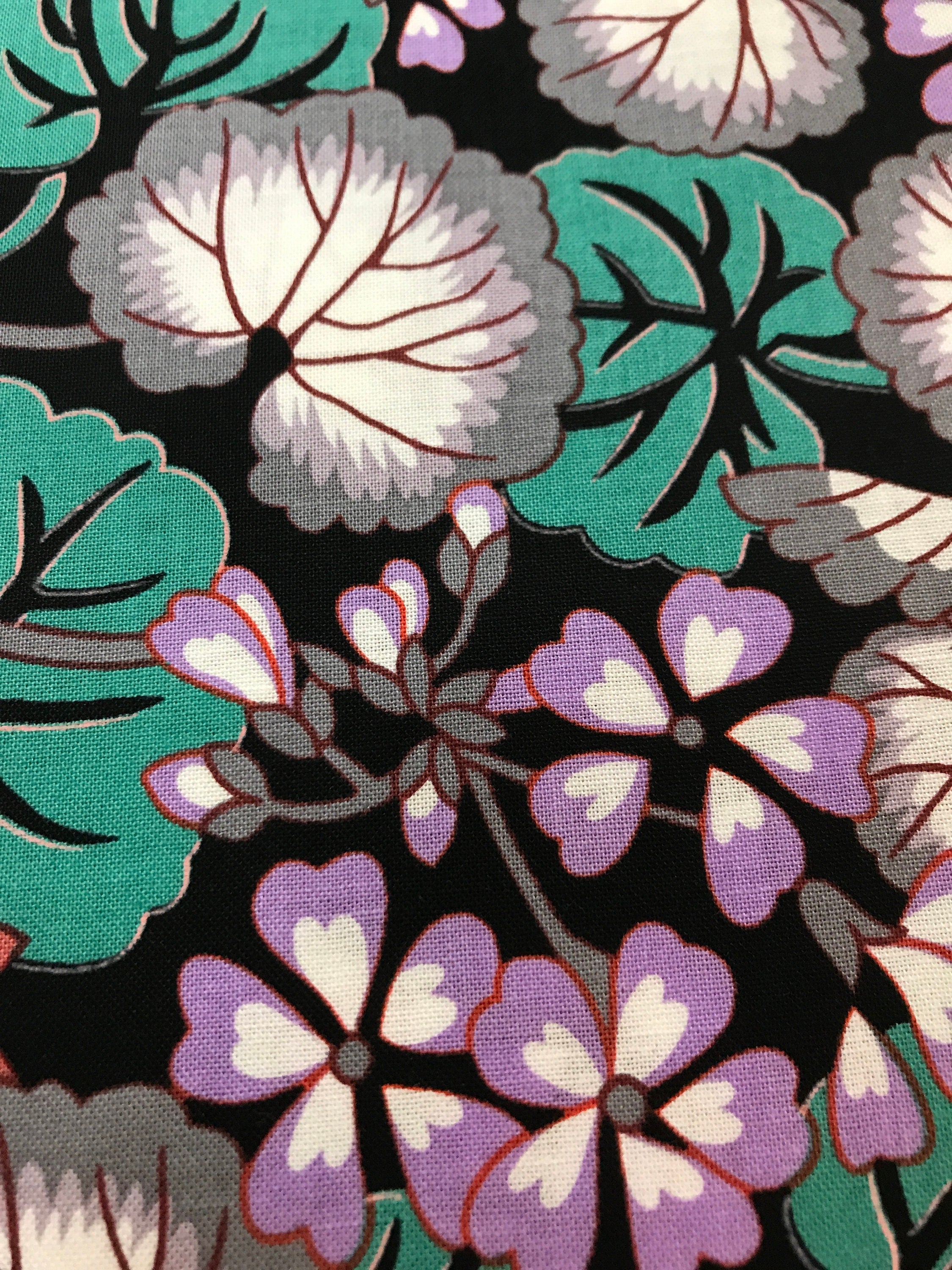 Kaffe Fassett Fabric - Climbing Geraniums in Black - Fall Collective 2021 by FreeSpirit -100%  Quality Cotton by the FQ, 1/2 Yd and YARDAGE