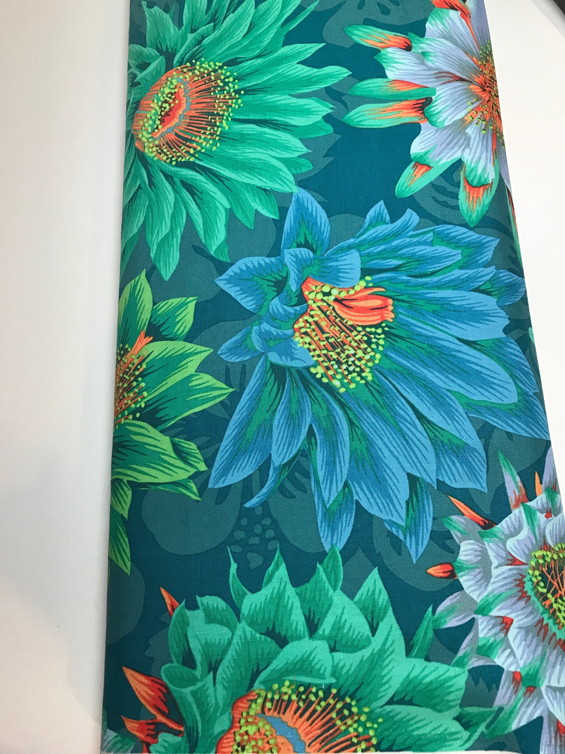 Kaffe Fassett Fabric- Cactus Flower PWPJ096.GREEN Spring Collective 2021 by FreeSpirit - 100%  Quality Cotton - by 1/2 Yd and YARDAGE