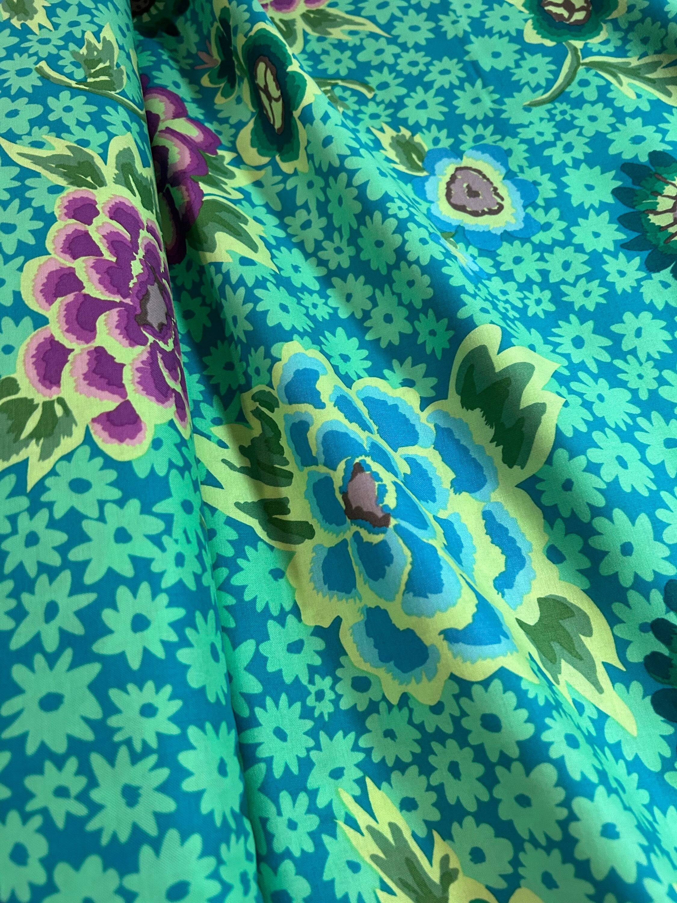 Kaffe Fassett Fabric  - Charlotte Flower in Teal  PWGP186.TEAL - 100% High Quality Cotton -By the 1/2 Yard and Yardage