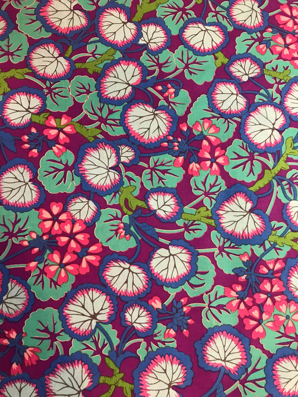 Kaffe Fassett Fabric - Climbing Geraniums in Purple - Fall Collective 2021 by FreeSpirit -100%  Quality Cotton by the FQ, 1/2 Yd and YARDAGE