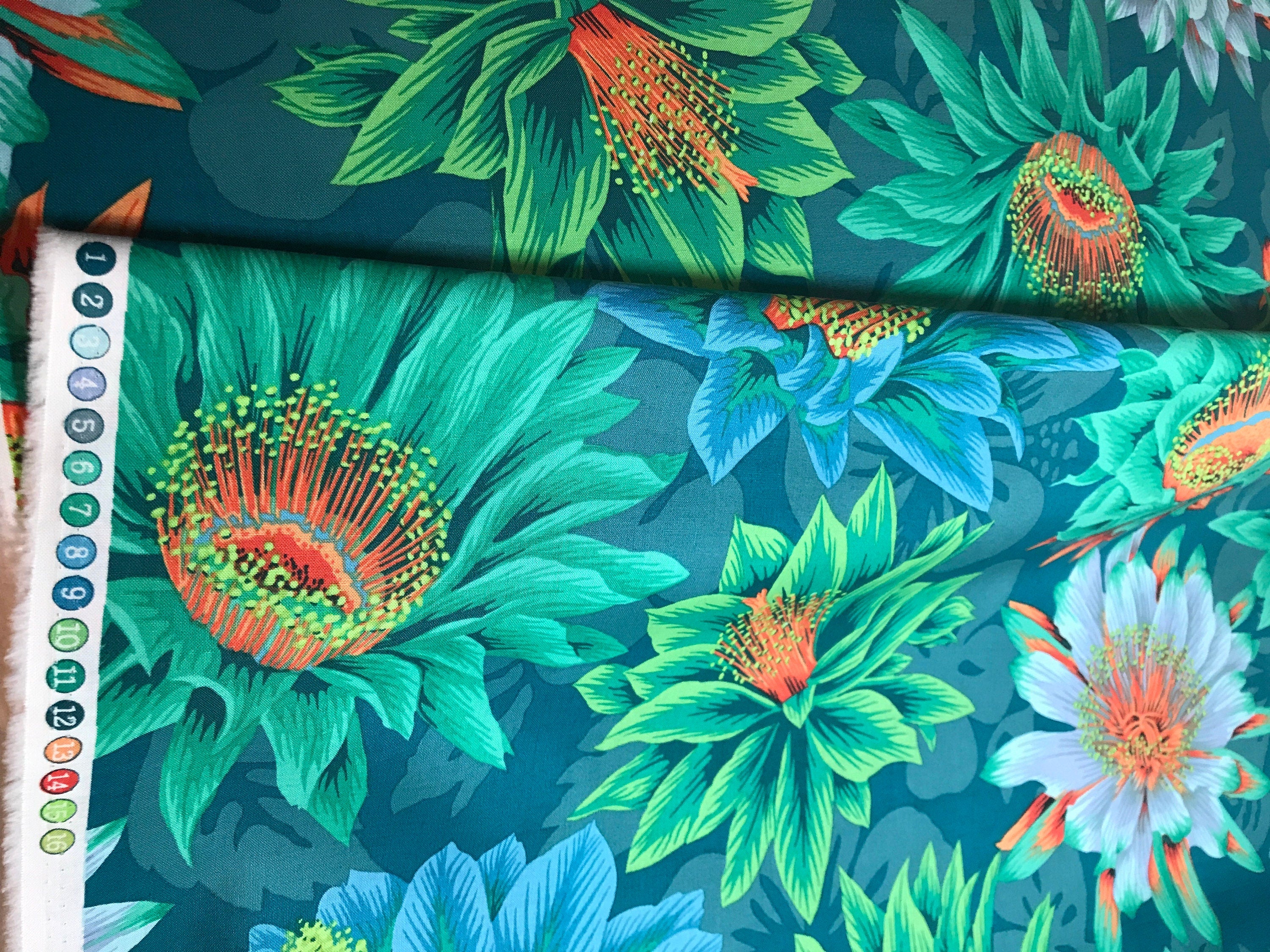 Kaffe Fassett Fabric- Cactus Flower PWPJ096.GREEN Spring Collective 2021 by FreeSpirit - 100%  Quality Cotton - by 1/2 Yd and YARDAGE