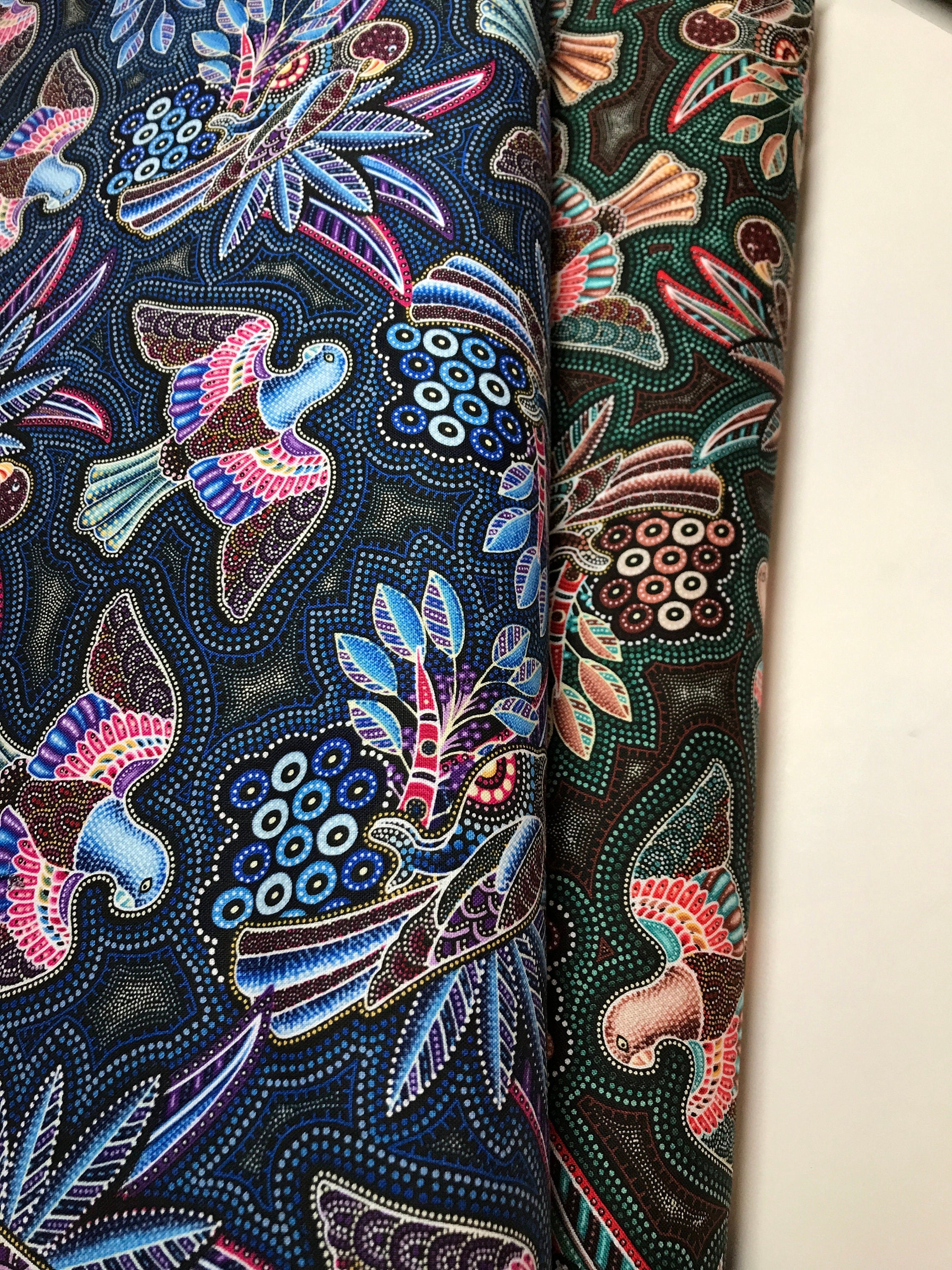 Australian Fabric - Gondwana Birds Green - Magpie - 100% Cotton by Oasis Fabrics- by Yard and Yardage