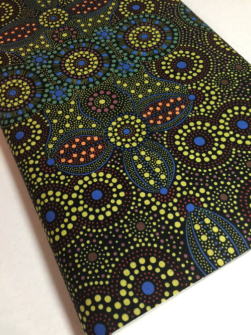Australian Fabric - Spirit Place in BLACK Stunning Abstract- Aboriginal Ethnic Surf Spiritual 100% Quality Cotton by MS Textiles YARDAGE