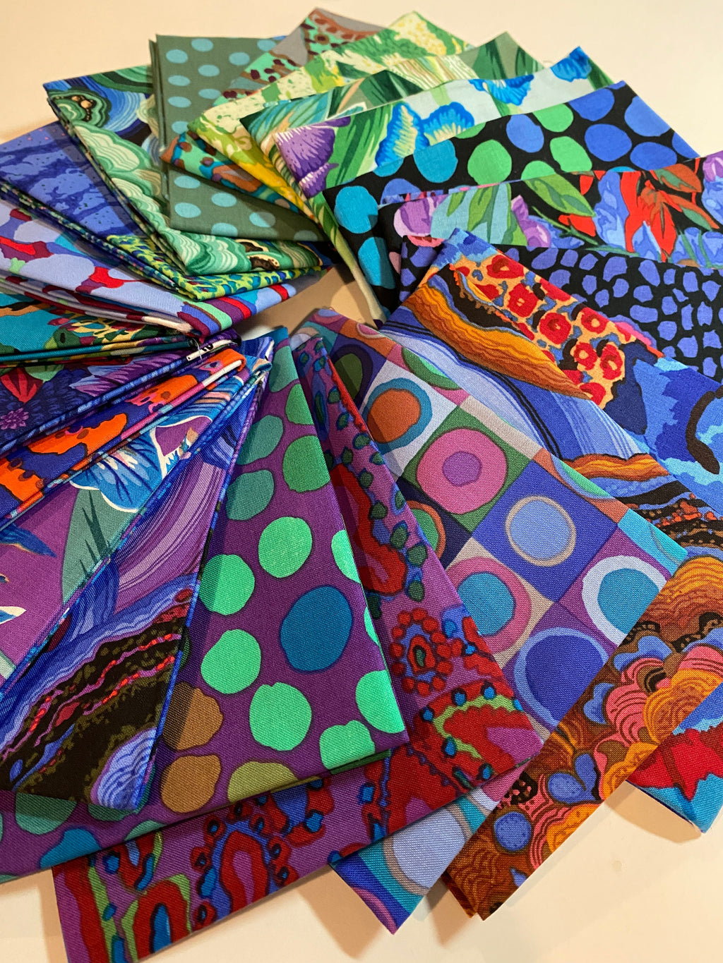 Kaffe Fassett Collective Classics- 2020 Cool Colorway - 18"x 22" Bundle Fat Quarter YDS - 21 Pieces Cotton - Factory Cut