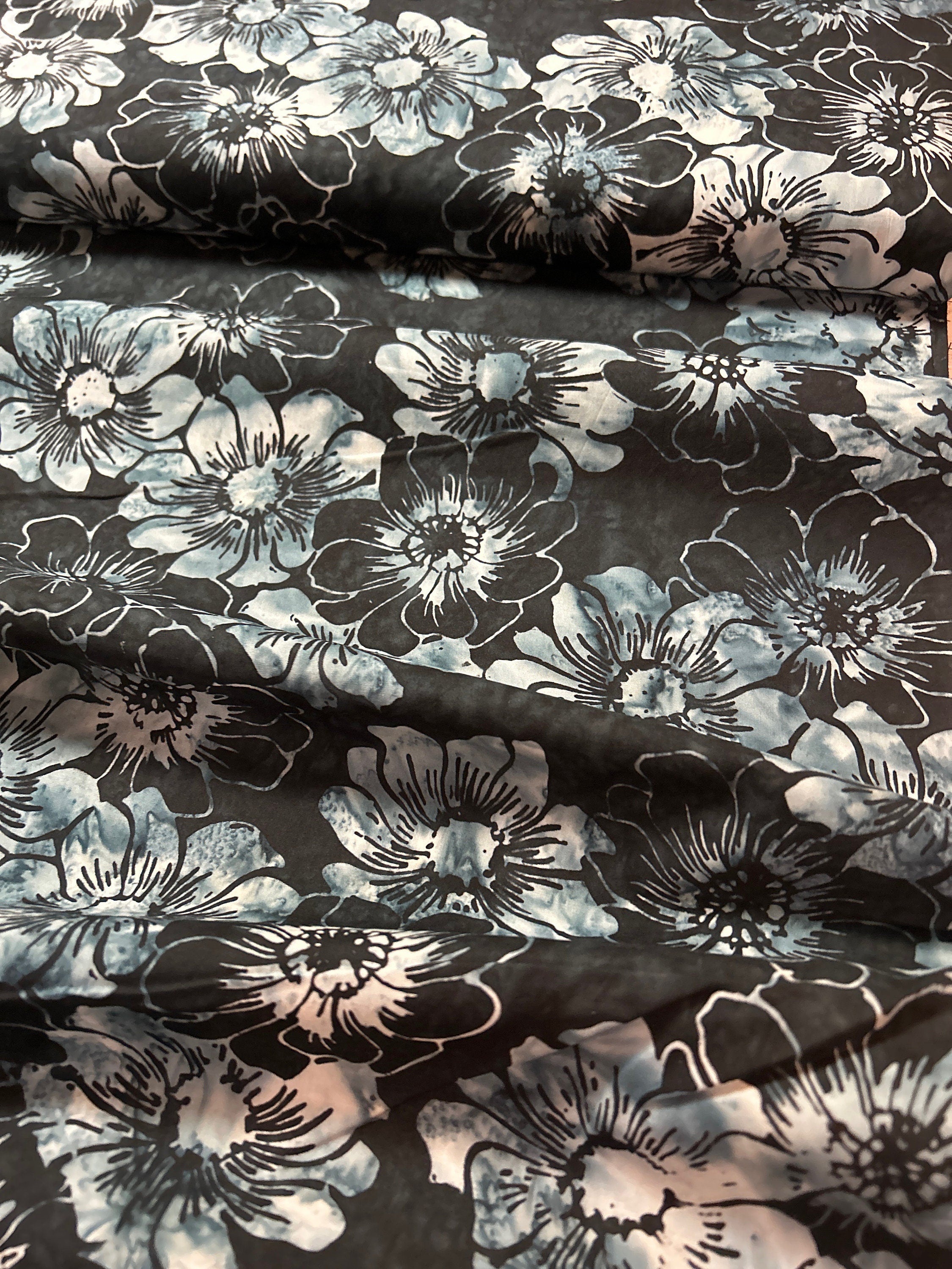 Batik Fabric - Hoffman Fabrics Color 537 Blacklight Floral - 100% Quality Cotton by 1/4 Yd and YARDAGE