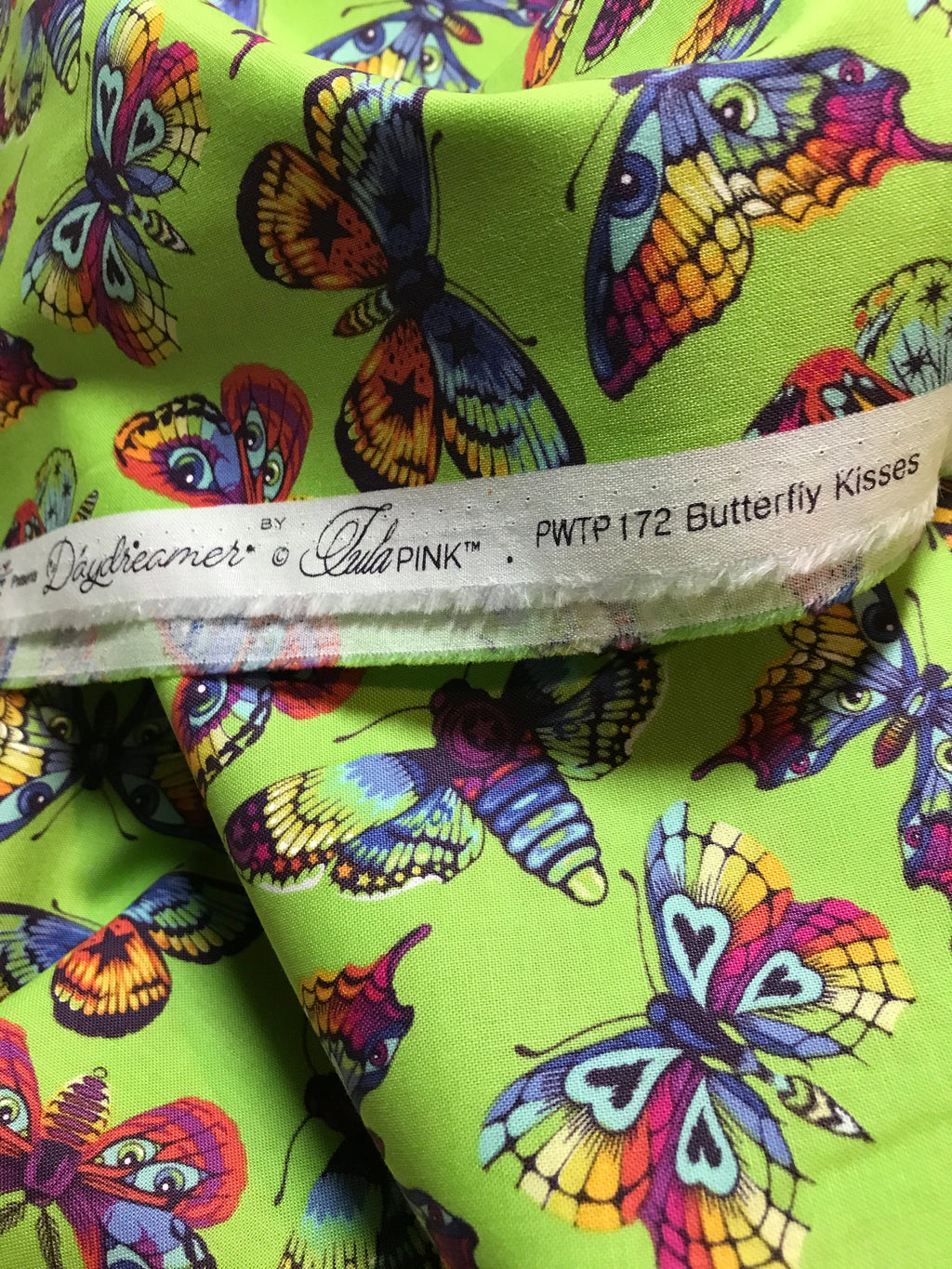 Tula Pink Fabric DAYDREAMER PWTP172 Butterfly Kisses in Avocado Tula Pink Fabric - FreeSpirit - 100% Quality Cotton by 1/2 Yard and Yardage
