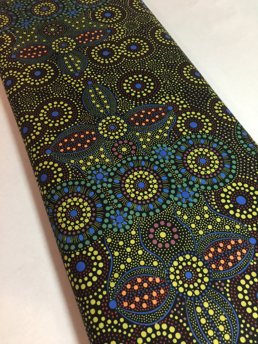 Australian Fabric - Spirit Place in BLACK Stunning Abstract- Aboriginal Ethnic Surf Spiritual 100% Quality Cotton by MS Textiles YARDAGE