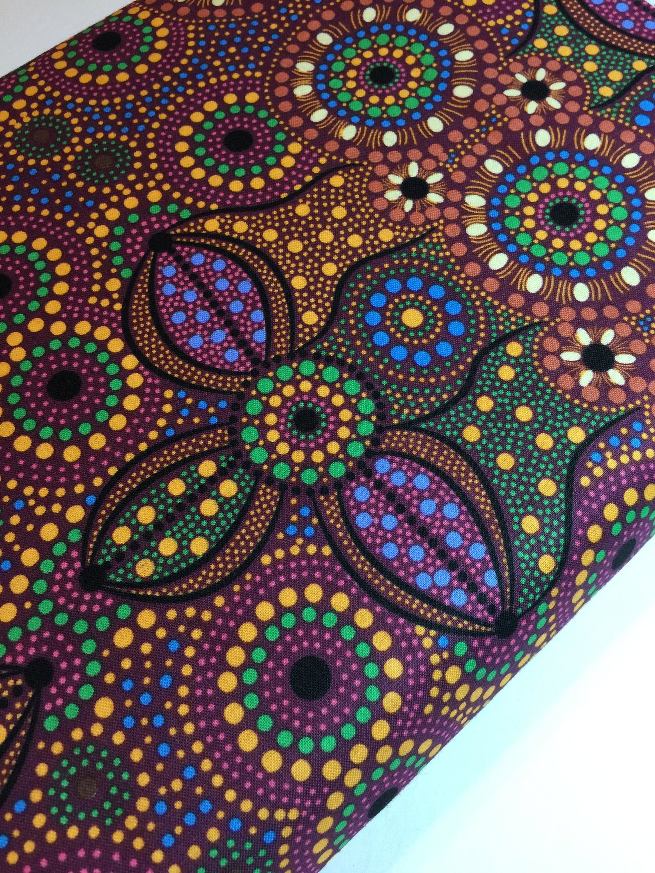Australian Fabric - Spirit Place in BLACK Stunning Abstract- Aboriginal Ethnic Surf Spiritual 100% Quality Cotton by MS Textiles YARDAGE