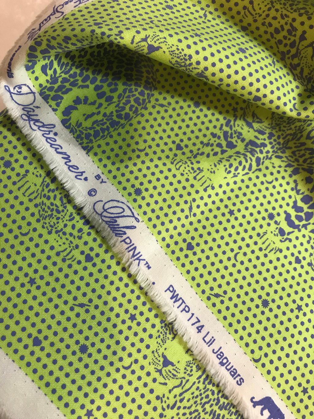 Tula Pink Fabric DAYDREAMER PWTP174 Lil Jaguars in Kiwi - FreeSpirit - 100% Premium Quality Cotton by 1/2 Yard and Yardage