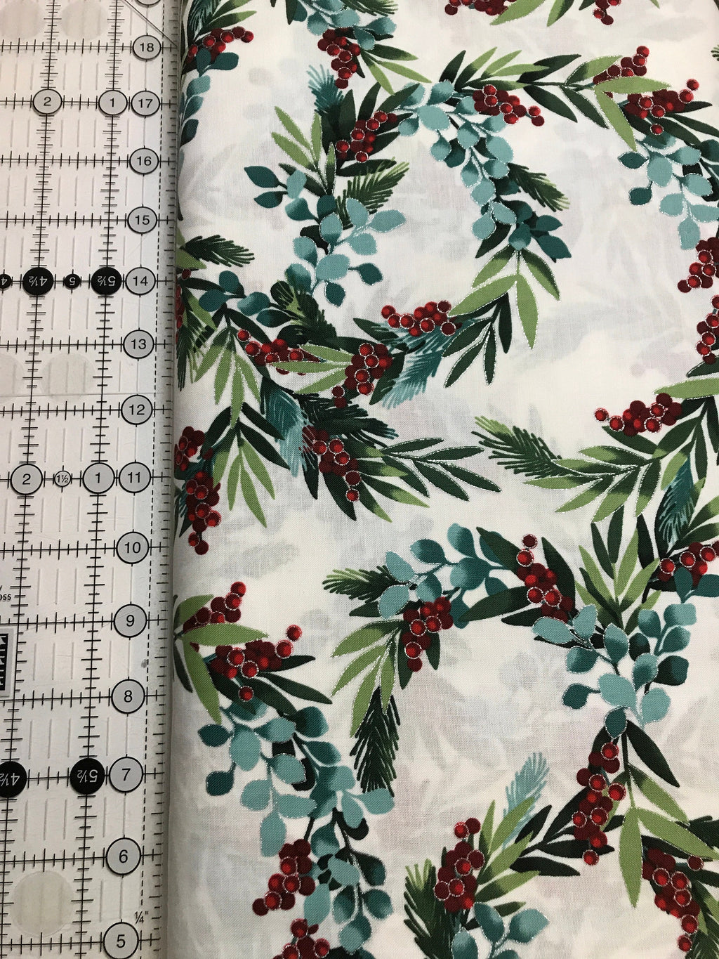 Winter Holiday Fabric -R7675 -Holiday Berry In Natural/Silver - 100% Quality Cotton by the Yard and Yardage Christmas