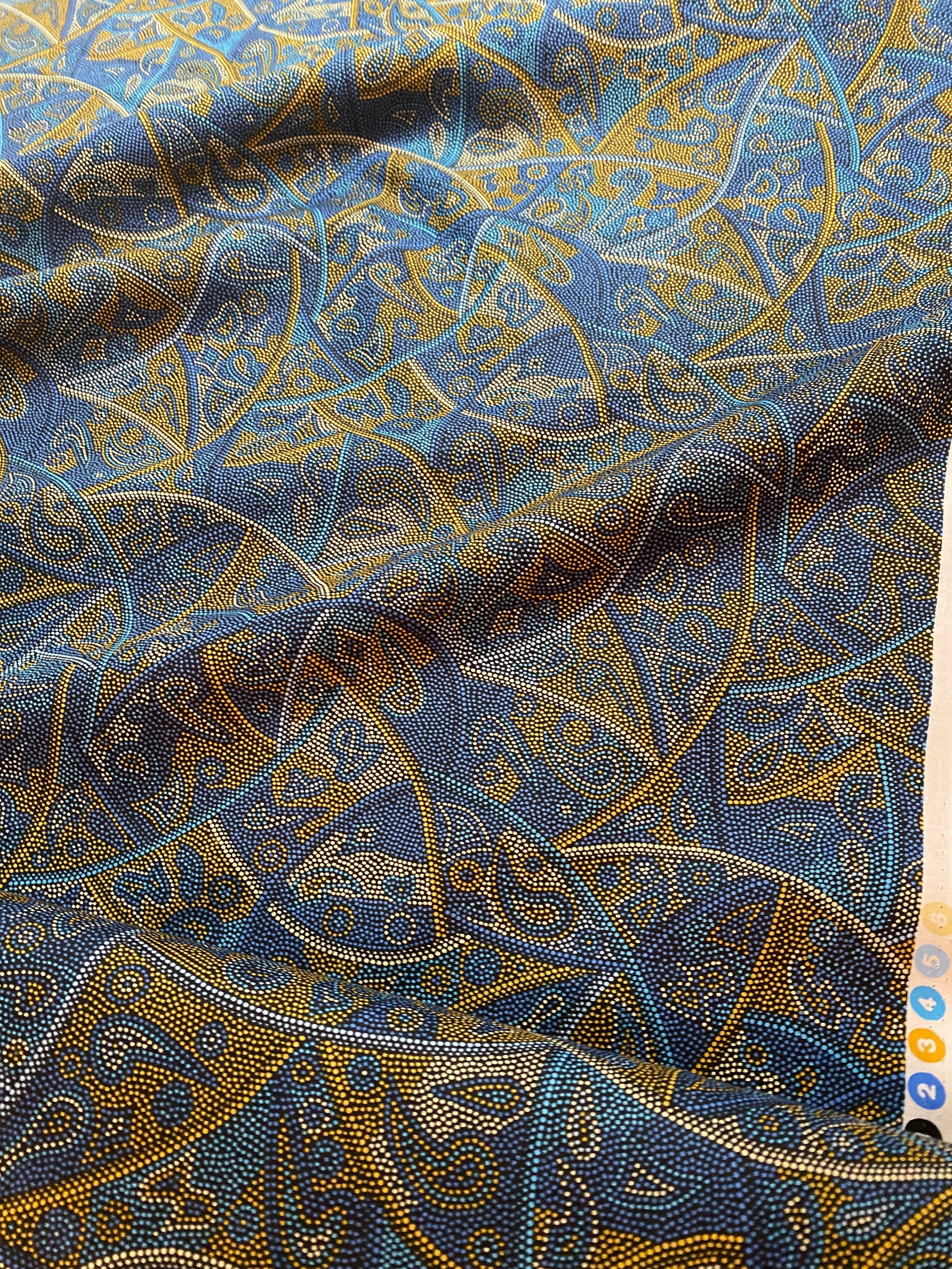 Australian Fabric - Looking Around in Blue by Greg Matthews - Aboriginal Ethnic 100% Quality Cotton by M&S Textiles by Yard and Yardage