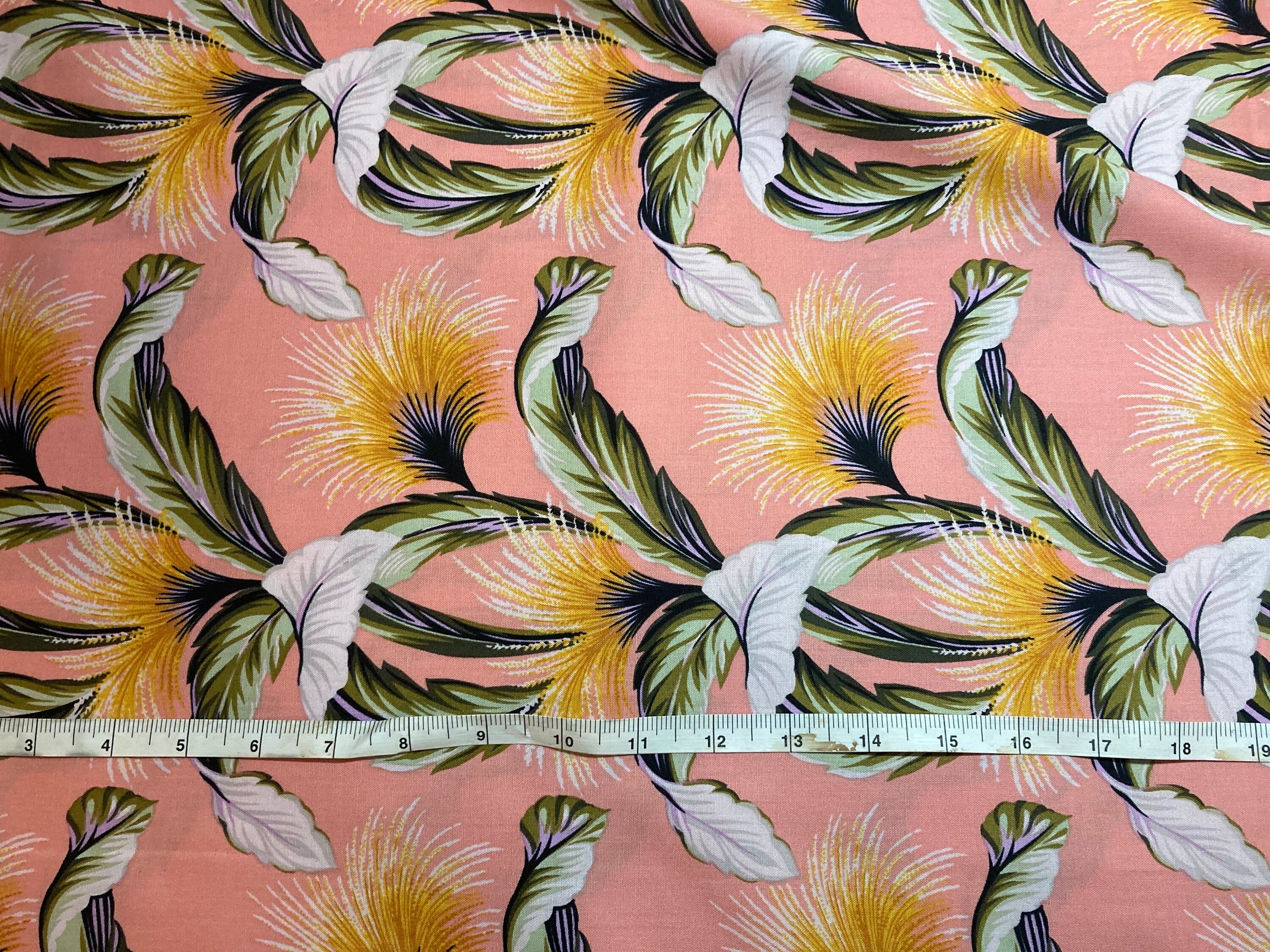 Tropical Foliage Fabric on Pink Fabric - Tropicals and Conversationals - Hoffman Fabrics- 100% Quality Cotton