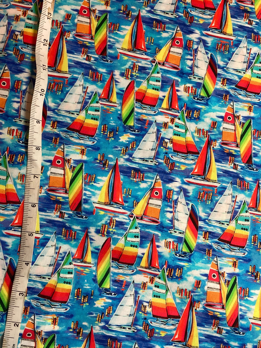 Beach Paradise Fabric - Yacht Blue - Beachy Keen by Oasis - Tropical House Sailboats Ocean Beach  -100% Quality Cotton FQ and Yardage