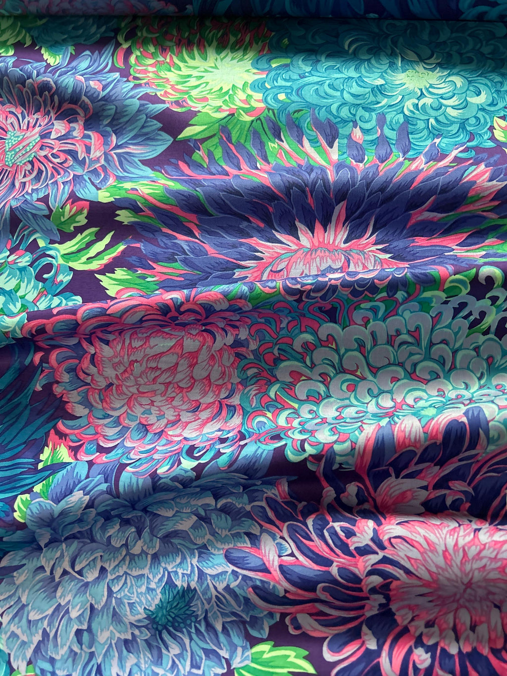 Kaffe Fassett Fabric - Japanese Chrysanthemum Phillip Jacobs -  PWPJ 091 - Blue 100% Quality Cotton by Yard - Yardage