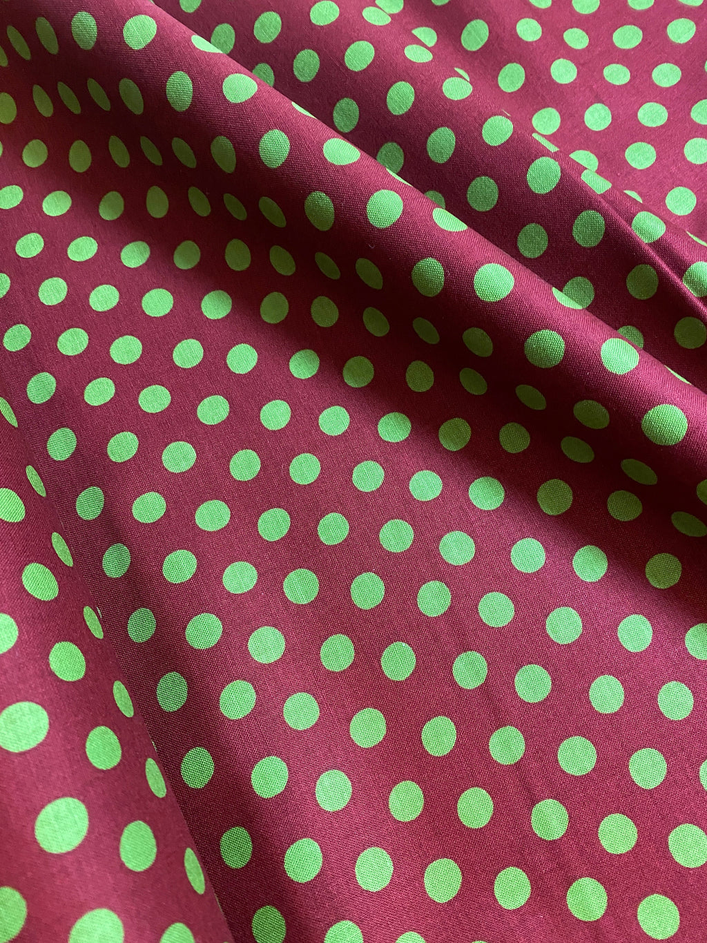 Kaffe Fassett Fabric - Spot GP70 Burgundy -Medium Green Spots on a Wine Background - FreeSpirit 100% Quality Cotton Last 29”x44” on Bolt