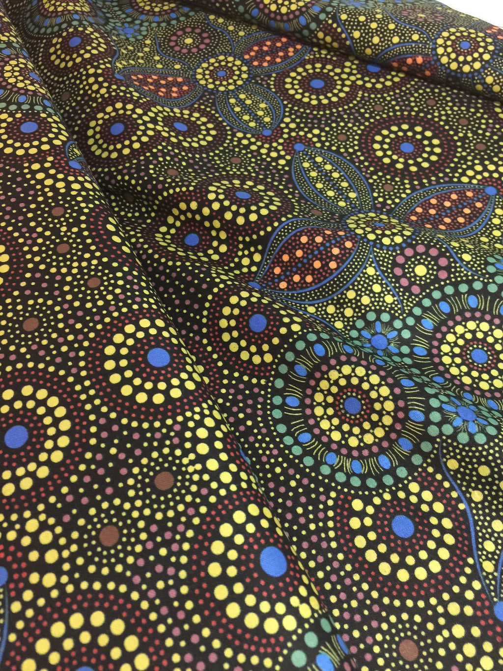 Australian Fabric - Spirit Place in BLACK Stunning Abstract- Aboriginal Ethnic Surf Spiritual 100% Quality Cotton by MS Textiles YARDAGE