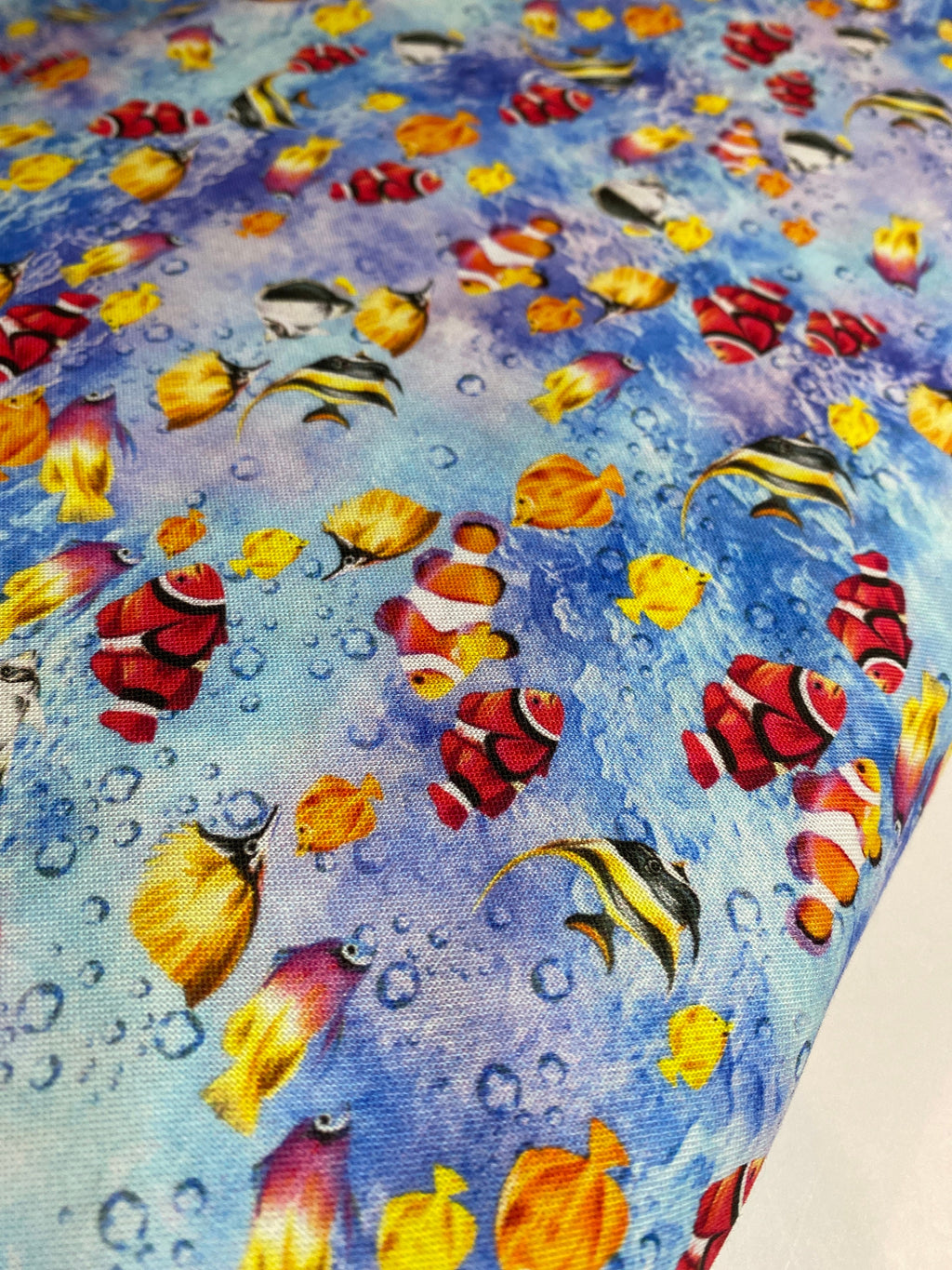 Coral Fish Fabric - Angel Fish - The Reef - FISHIES in Light Blue Oasis - Clown Fish Beach OA593832-100% Quality Cotton -by Yard and Yardage