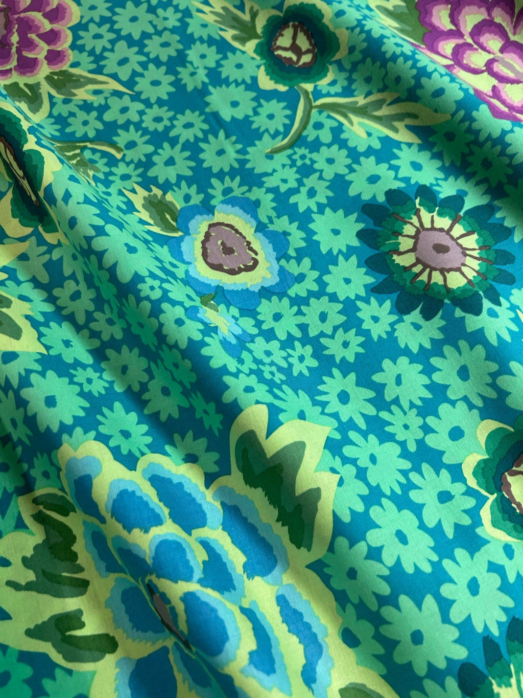 Kaffe Fassett Fabric  - Charlotte Flower in Teal  PWGP186.TEAL - 100% High Quality Cotton -By the 1/2 Yard and Yardage