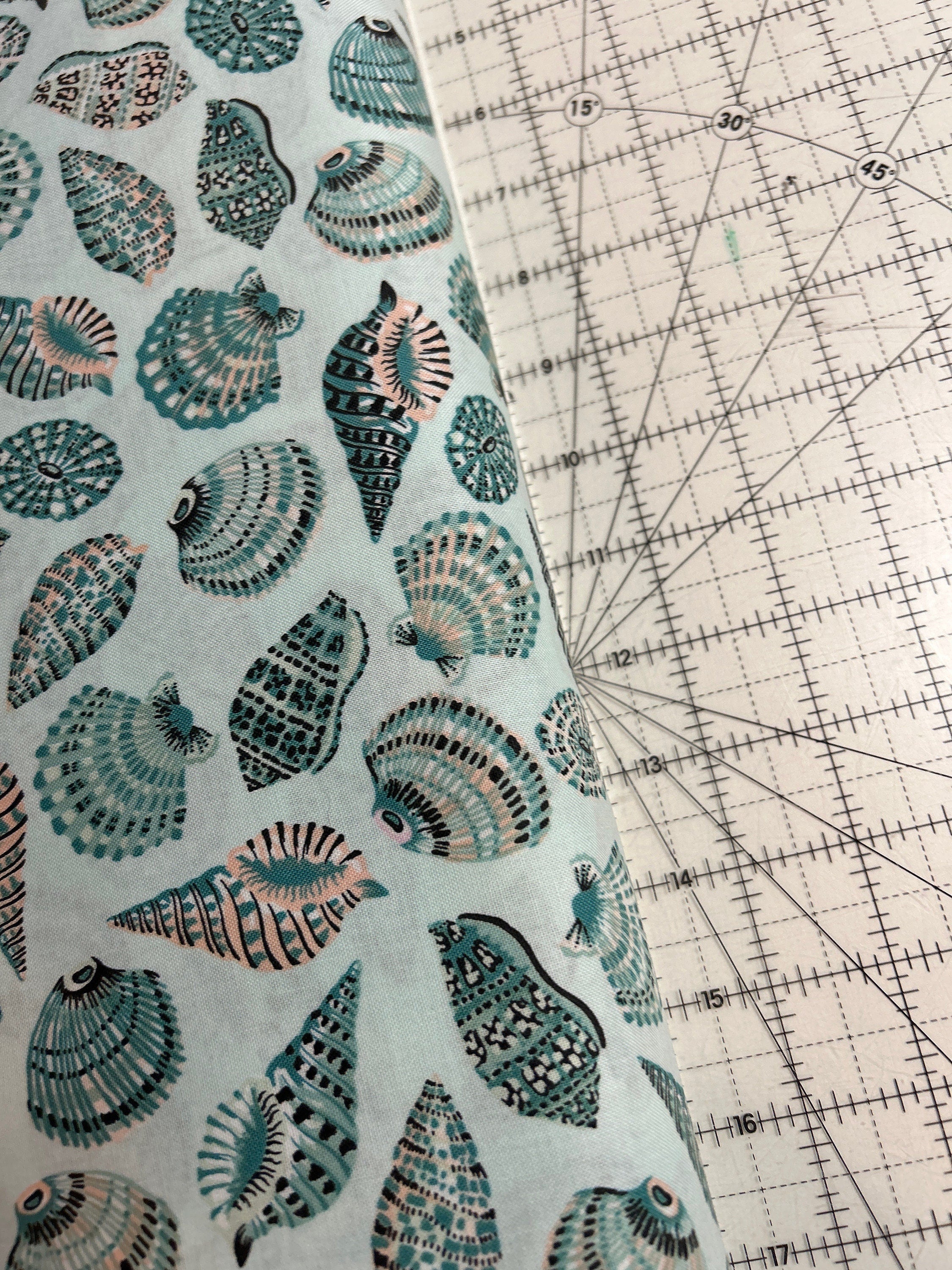 Tropical Fabric - Sea Shell Botanical by Figo - 90242-60 Scallop Hawaiian Island California Beach - 100% Quality Cotton Yard