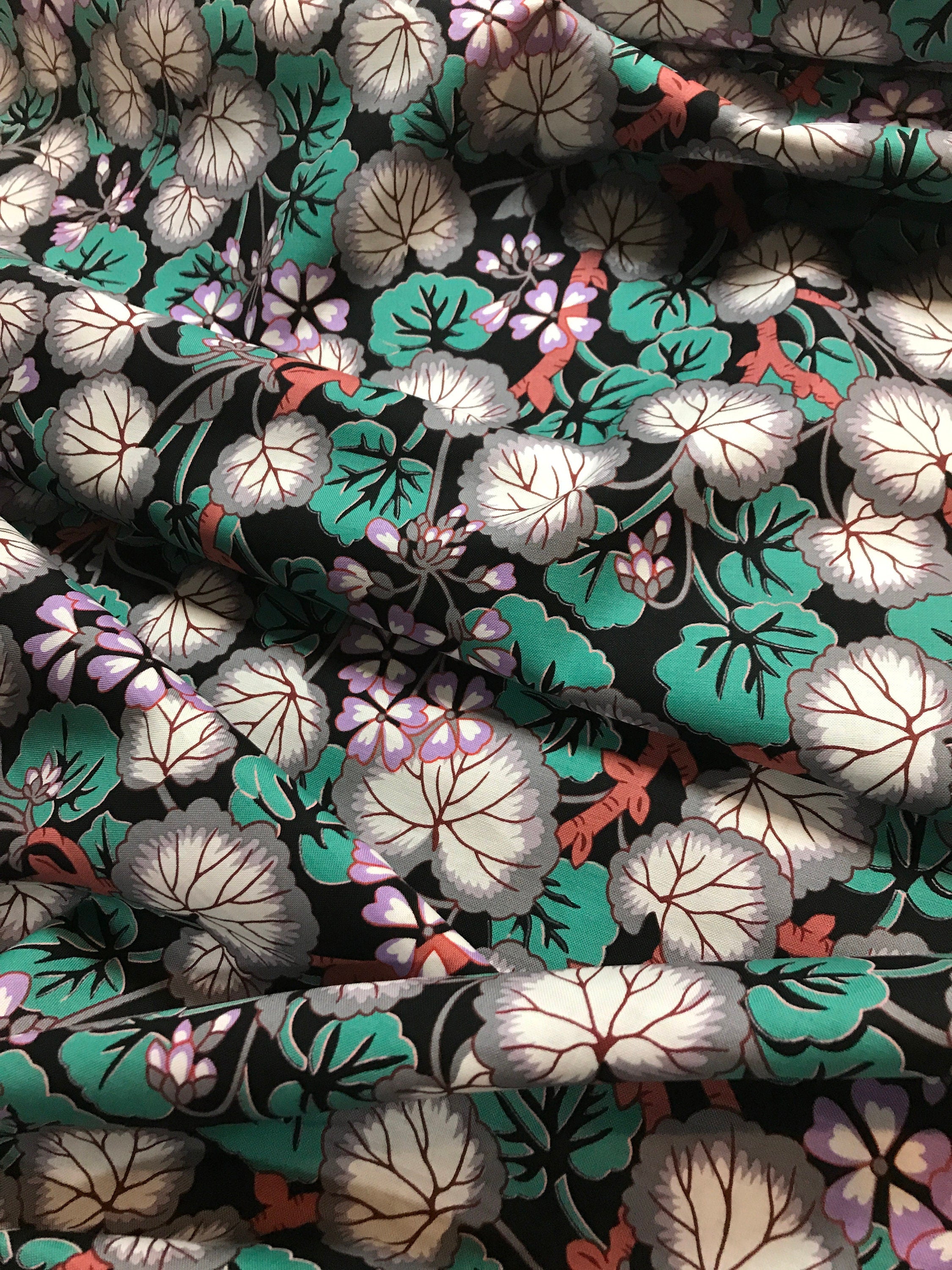 Kaffe Fassett Fabric - Climbing Geraniums in Black - Fall Collective 2021 by FreeSpirit -100%  Quality Cotton by the FQ, 1/2 Yd and YARDAGE
