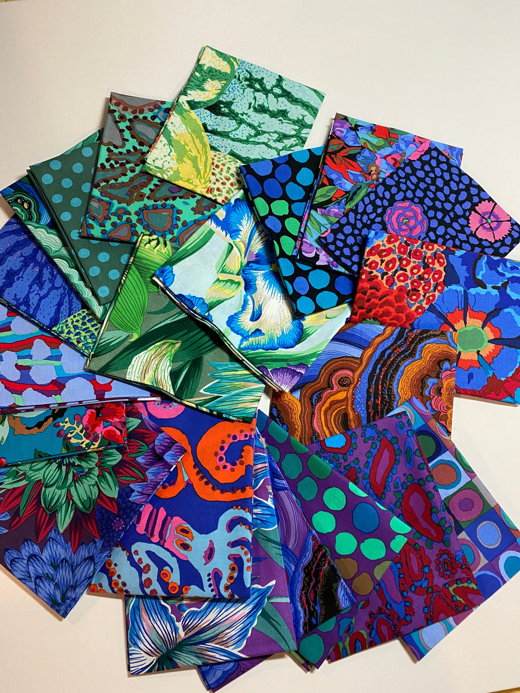 Kaffe Fassett Collective Classics- 2020 Cool Colorway - 18"x 22" Bundle Fat Quarter YDS - 21 Pieces Cotton - Factory Cut