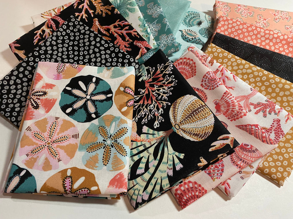 Sea Botanica FQ Bundle Fabric by Figo Tropical Ocean Seahorse  Florida Keys - Tropical Hawaiian Island OBX - 100% Quality Cotton 14 PC Fat 1/4 Bundle