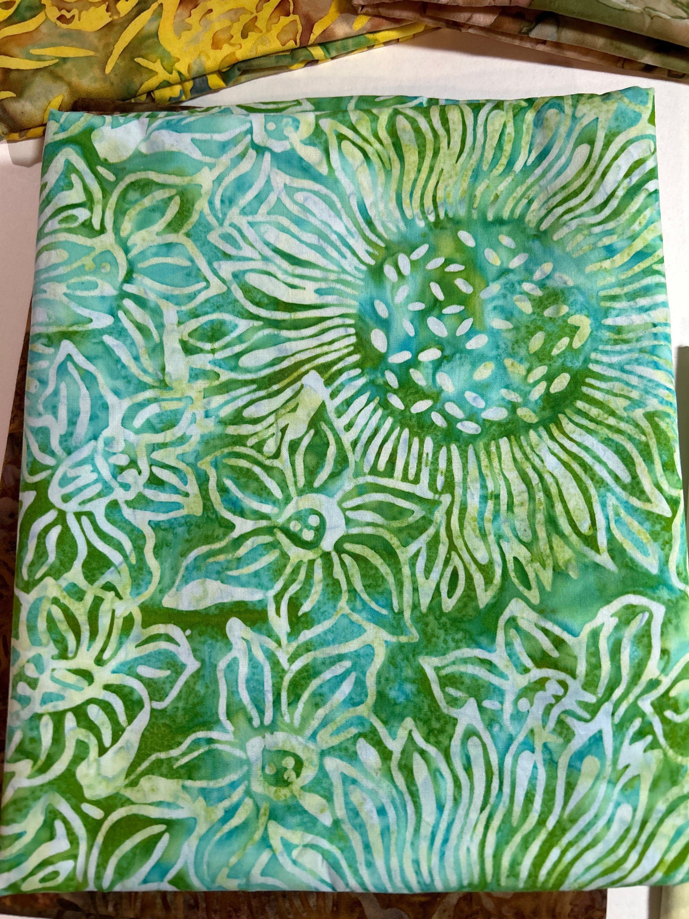 Batik Fabric - Bundle by Hoffman Fabrics Pattern 15-2023  - 100% Cotton Coordinated Yards 60”x70” Quilt Kit SUNFLOWERS AND PINEAPPLE with Free Pattern