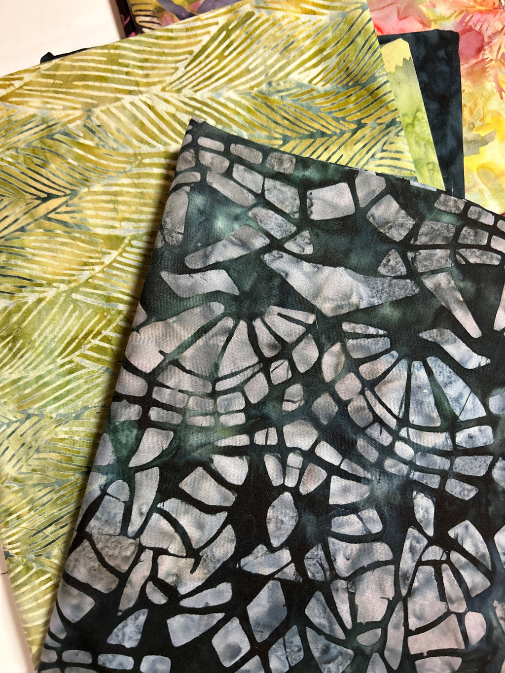 Batik Fabric - Bundle by Hoffman Fabrics Pattern 9-2023  - 100% Cotton Coordinated Yards 60”x70” NIGHTTIME PALMTREES with Free Pattern