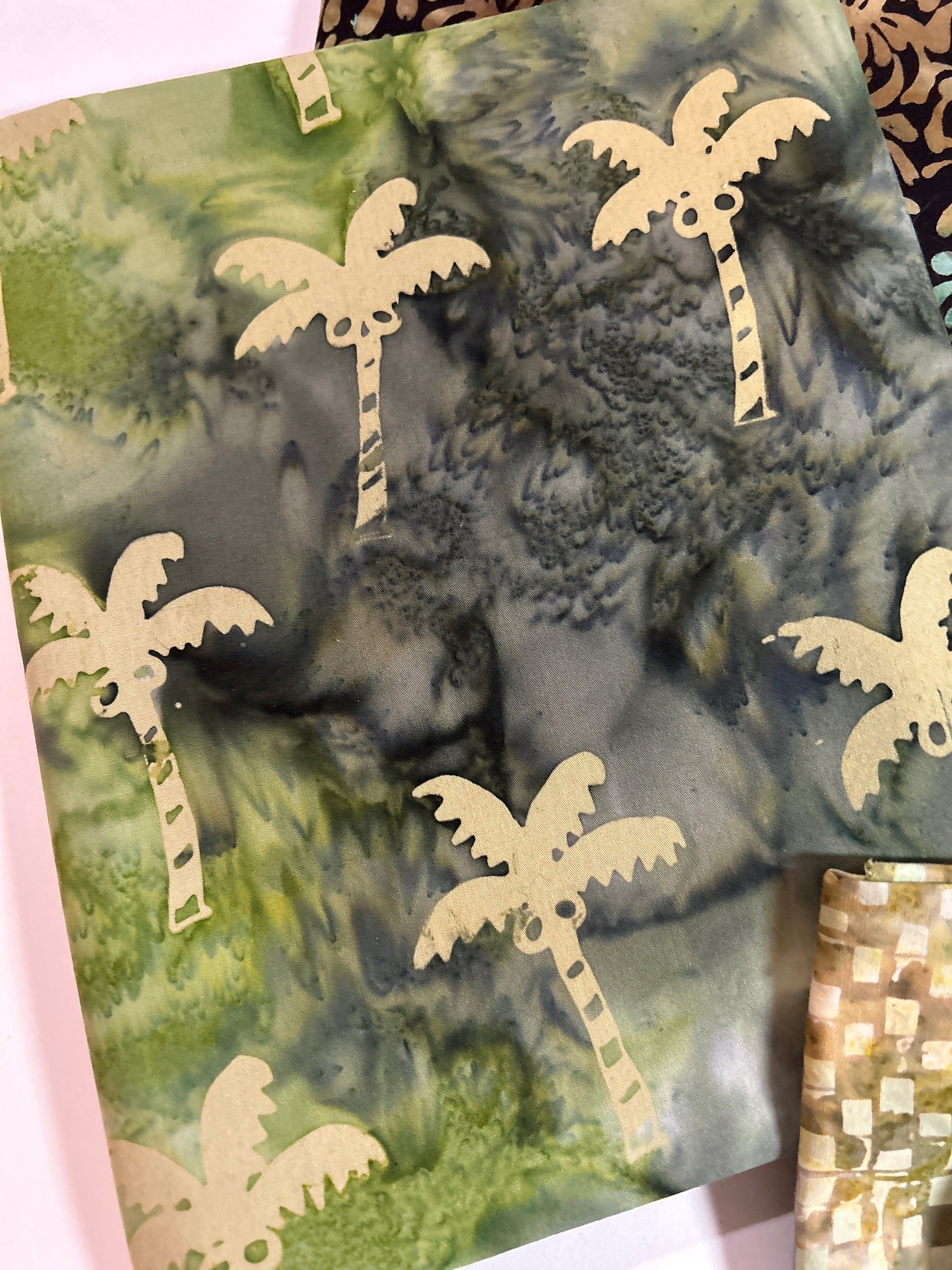 Batik Fabric - Bundle by Hoffman Fabrics Pattern 9-2023  - 100% Cotton Coordinated Yards 60”x70” NIGHTTIME PALMTREES with Free Pattern